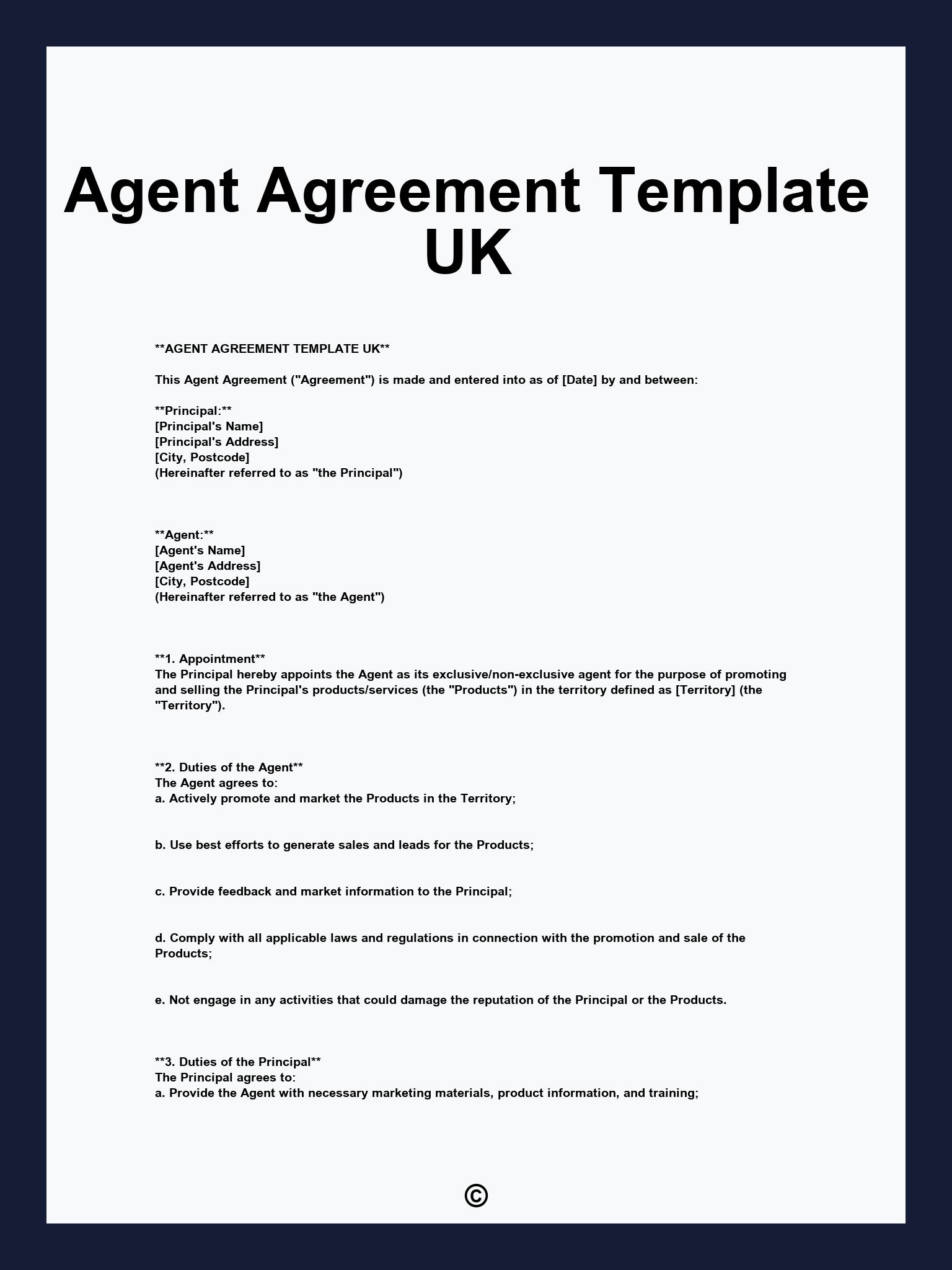 Agent Agreement Template UK