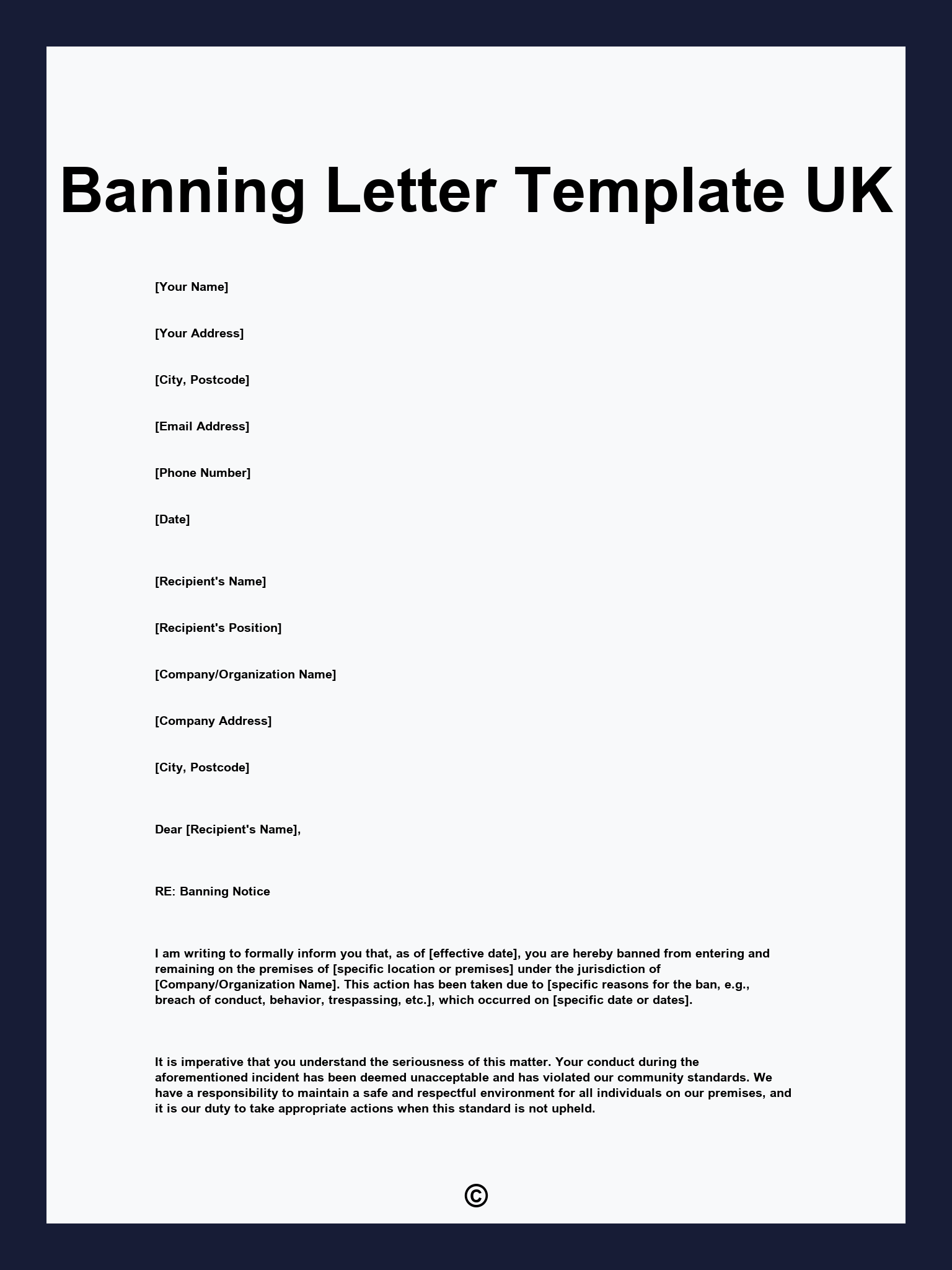 Banning Letter Template UK
