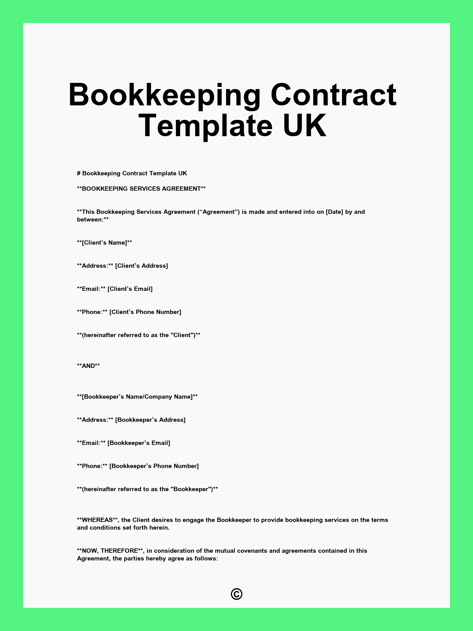 Bookkeeping Contract Template UK