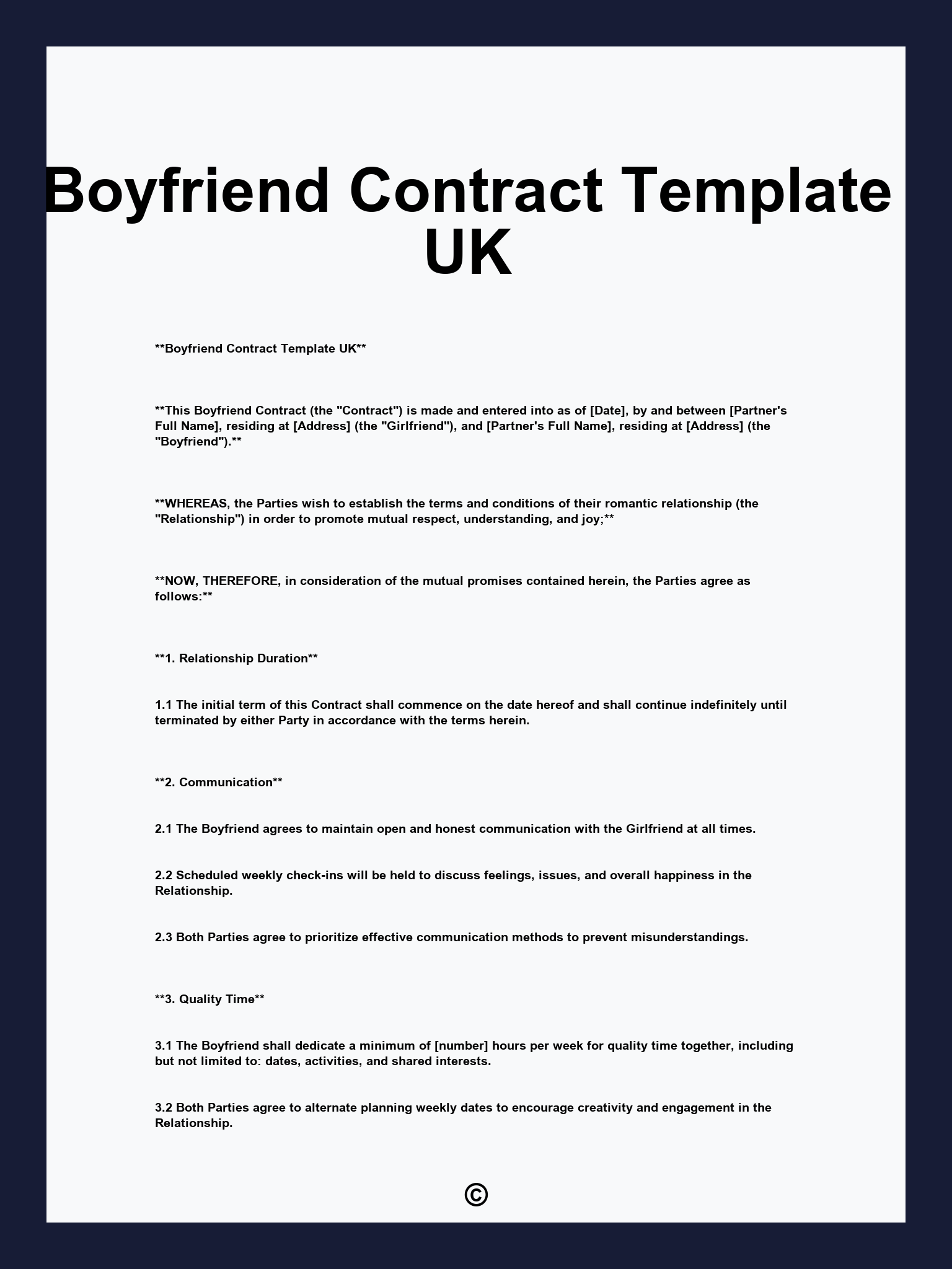 Boyfriend Contract Template UK