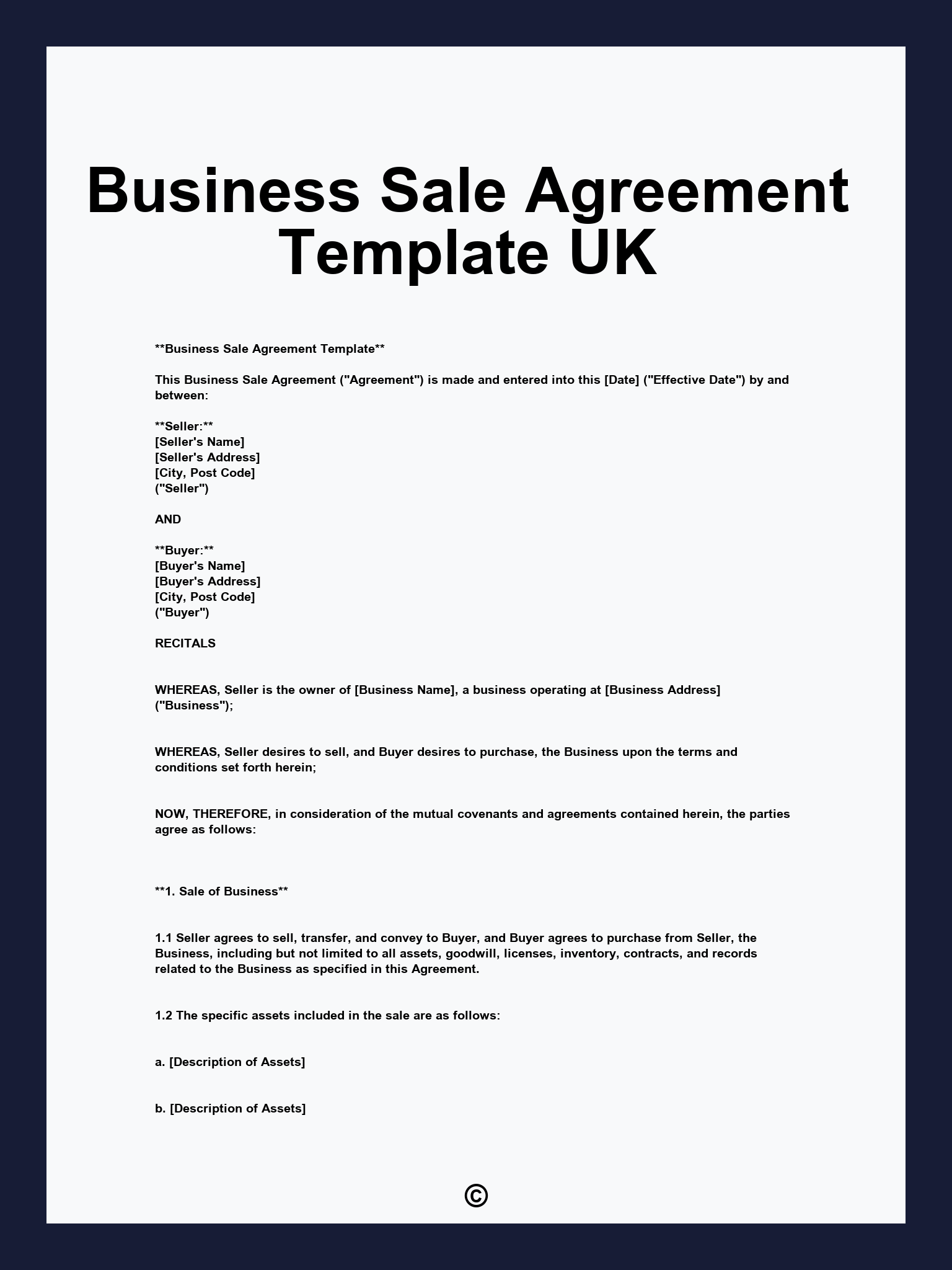Business Sale Agreement Template UK