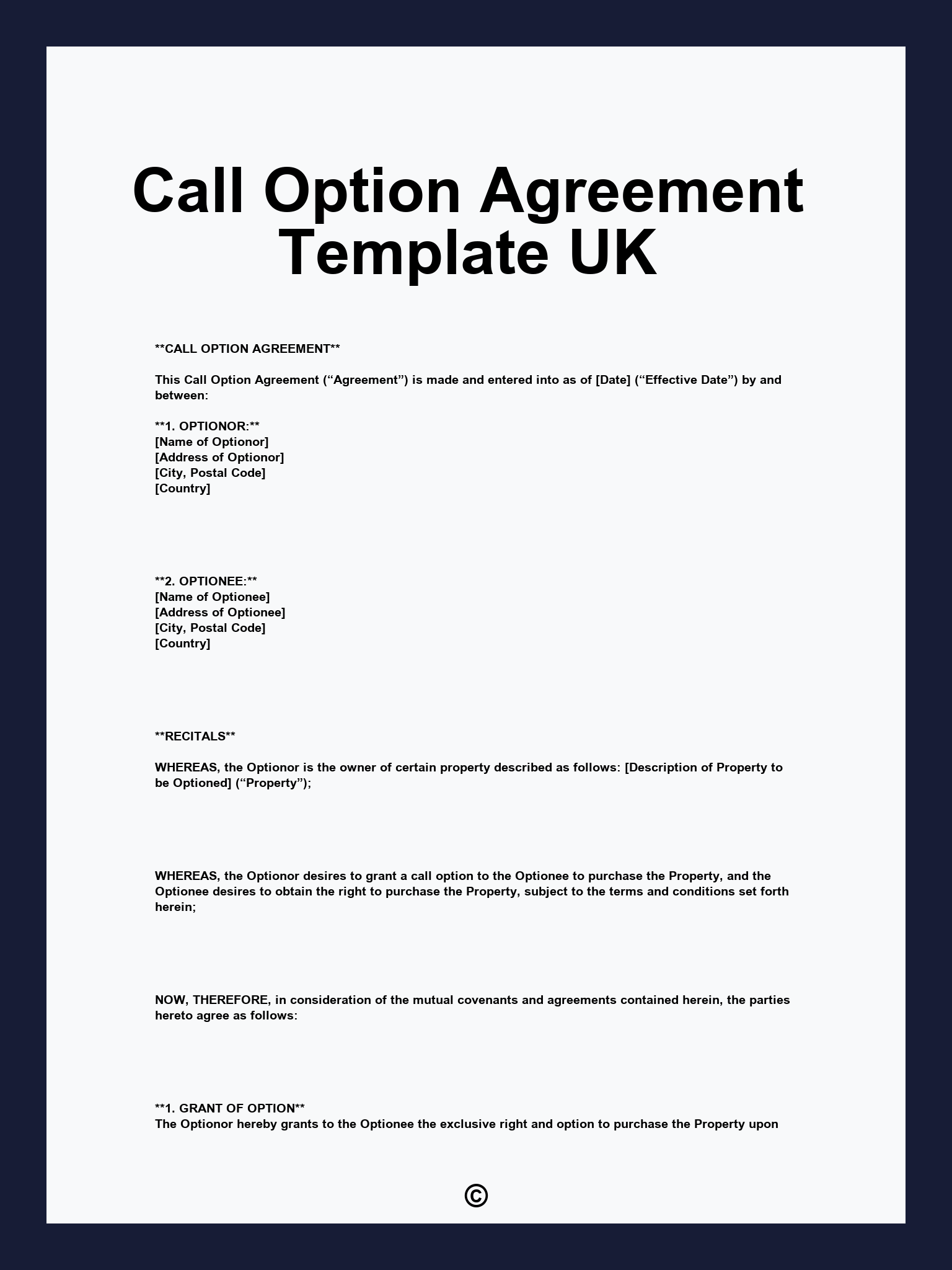 Call Option Agreement Template UK