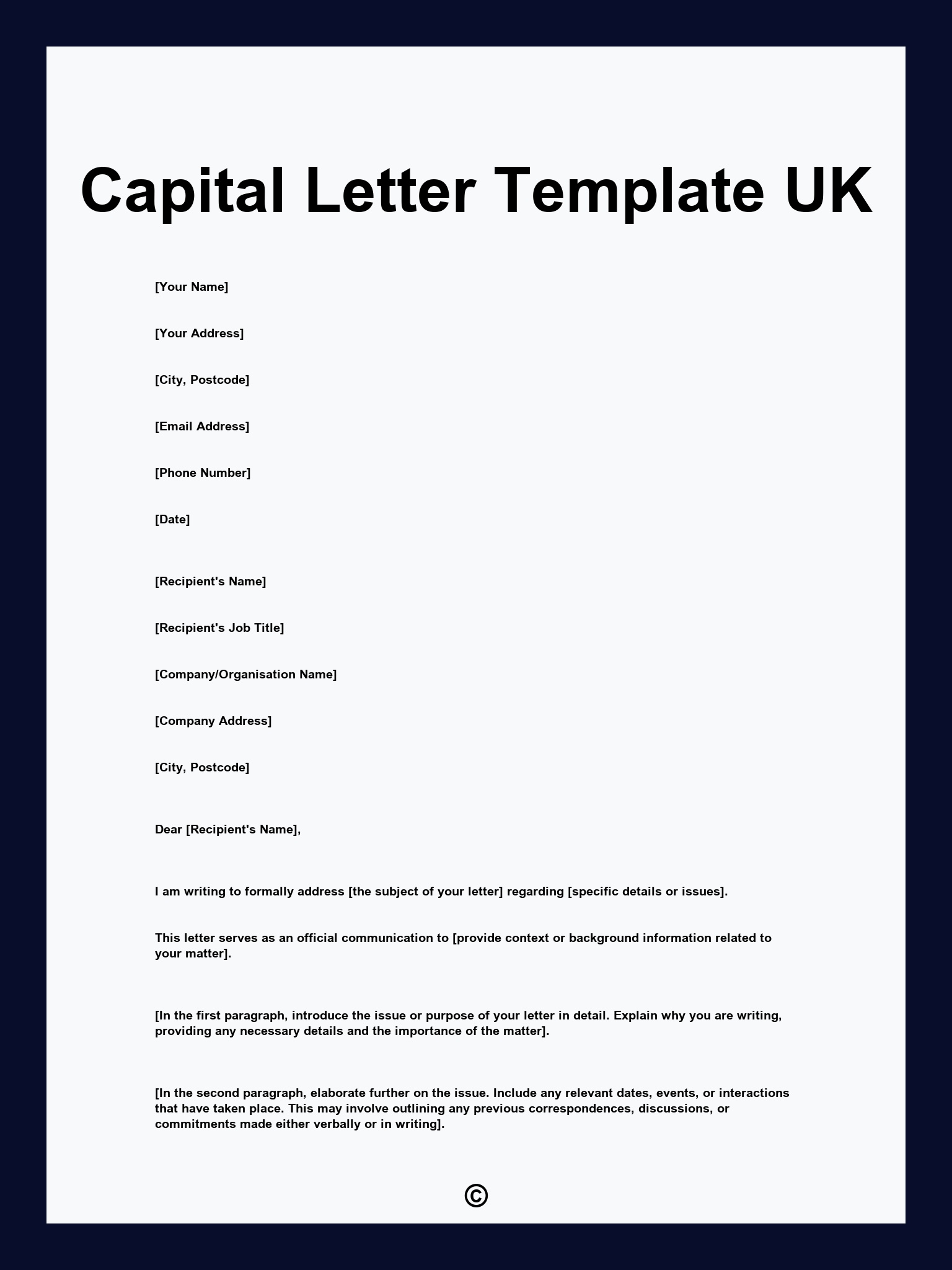 Capital Letter Template UK