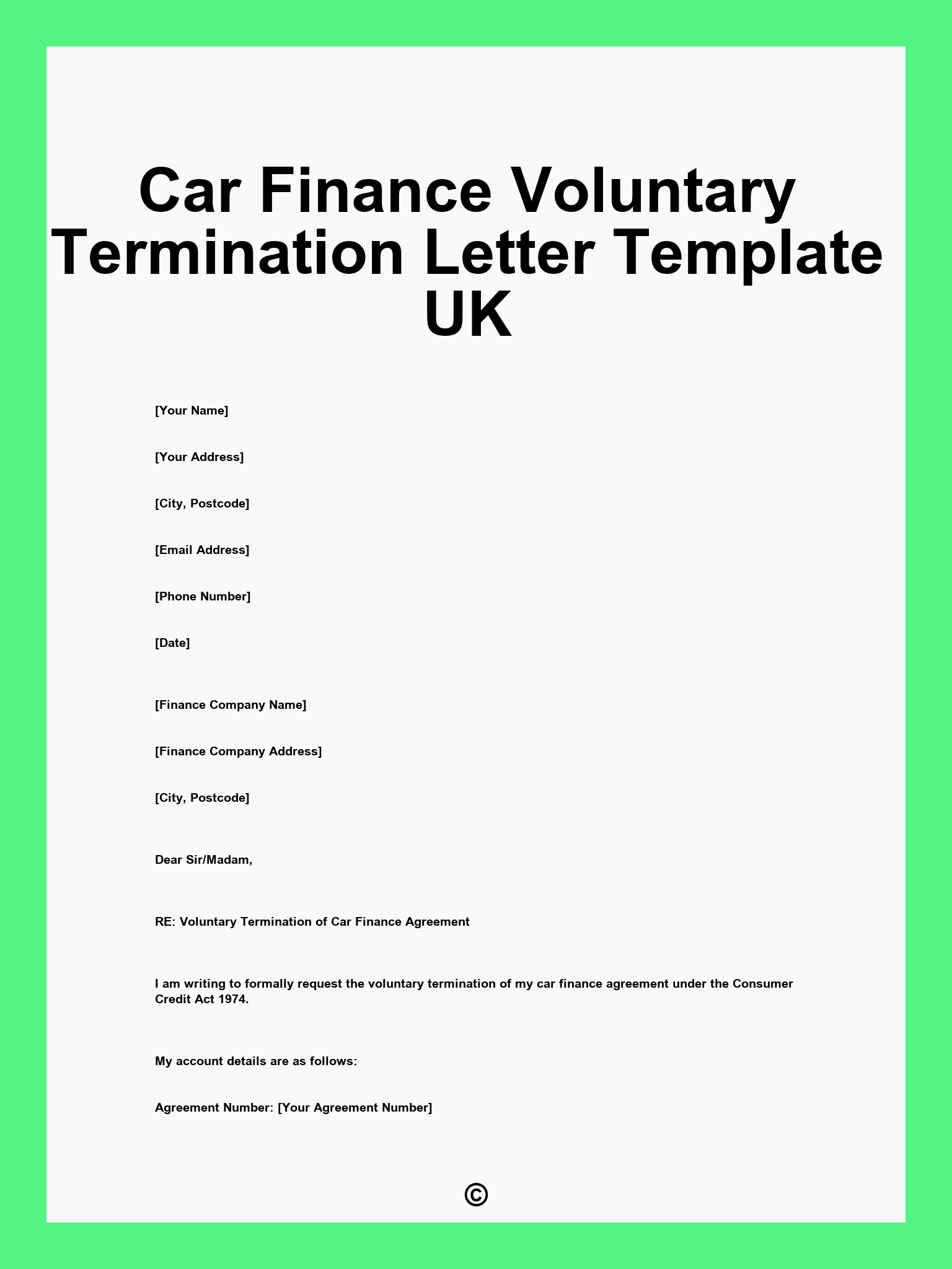 Car Finance Voluntary Termination Letter Template UK