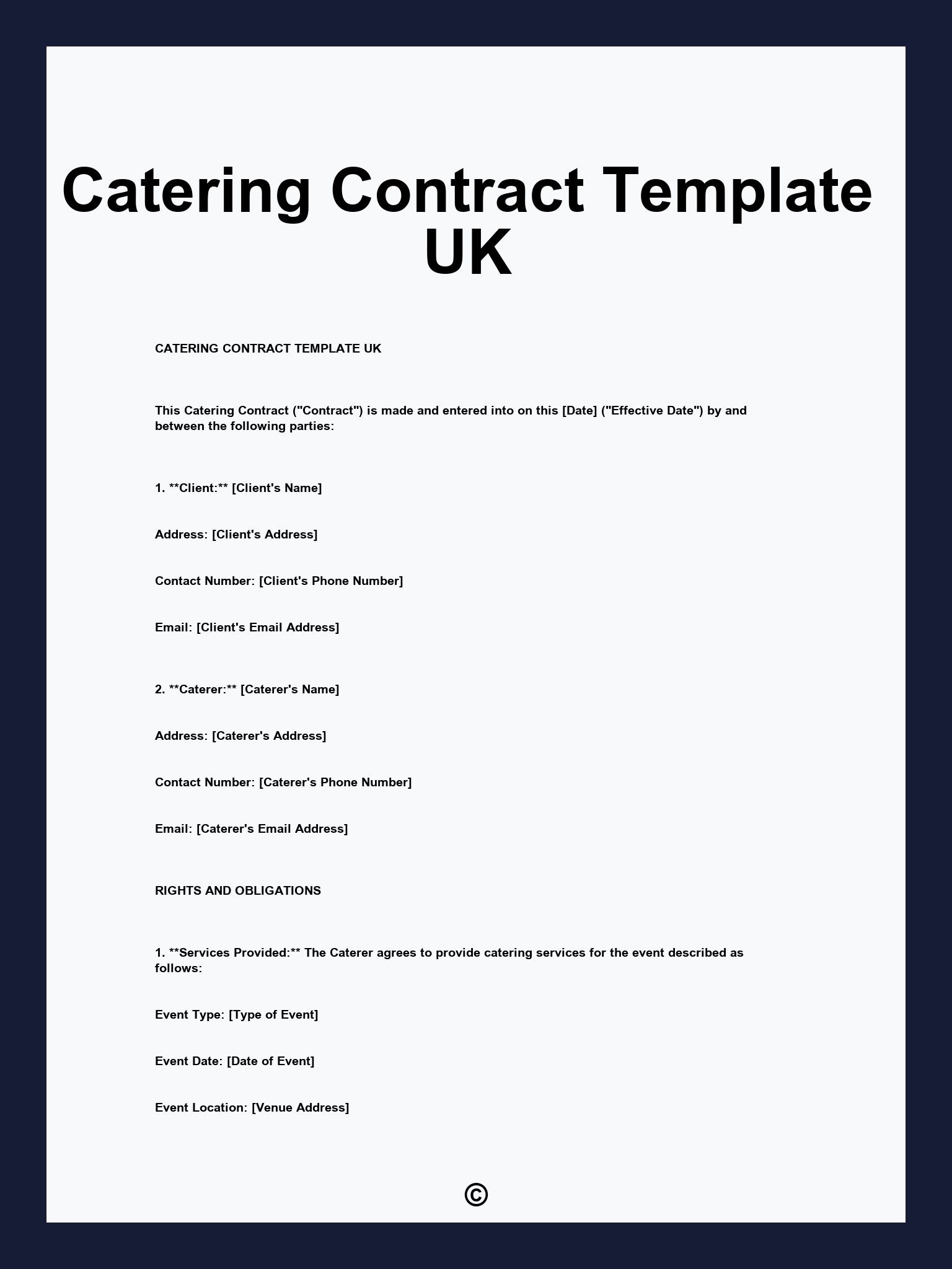 Catering Contract Template UK