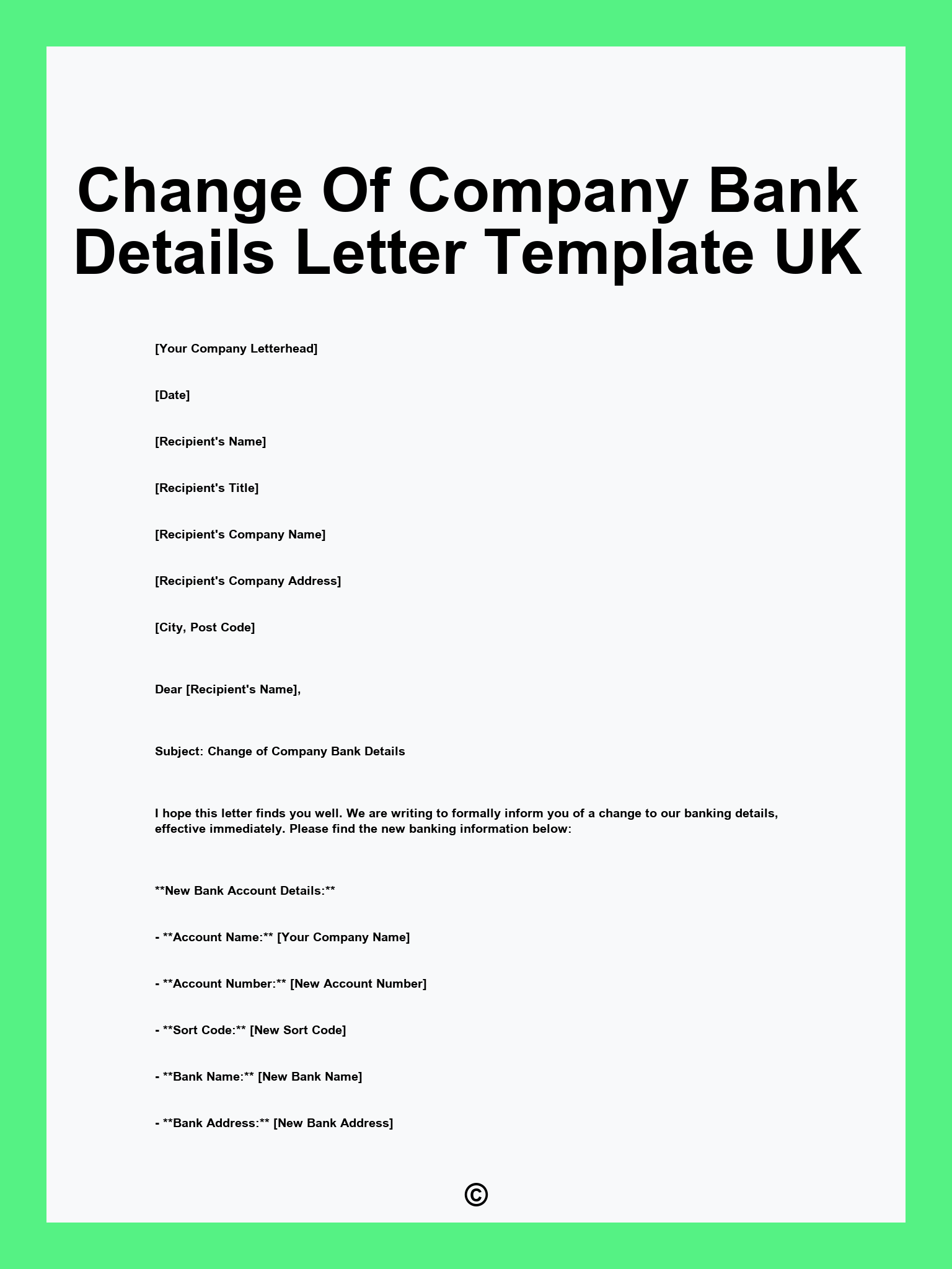 Change Of Company Bank Details Letter Template UK