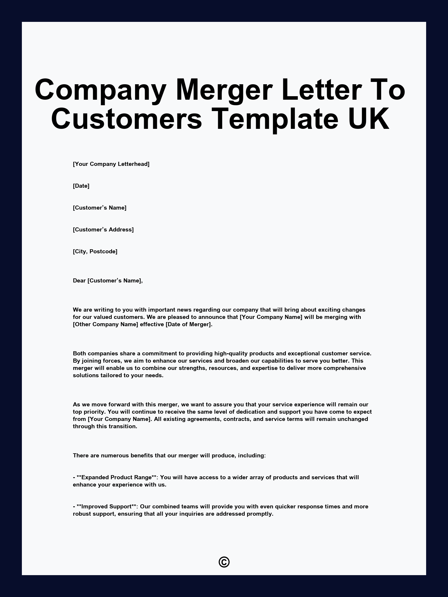 Company Merger Letter To Customers Template UK