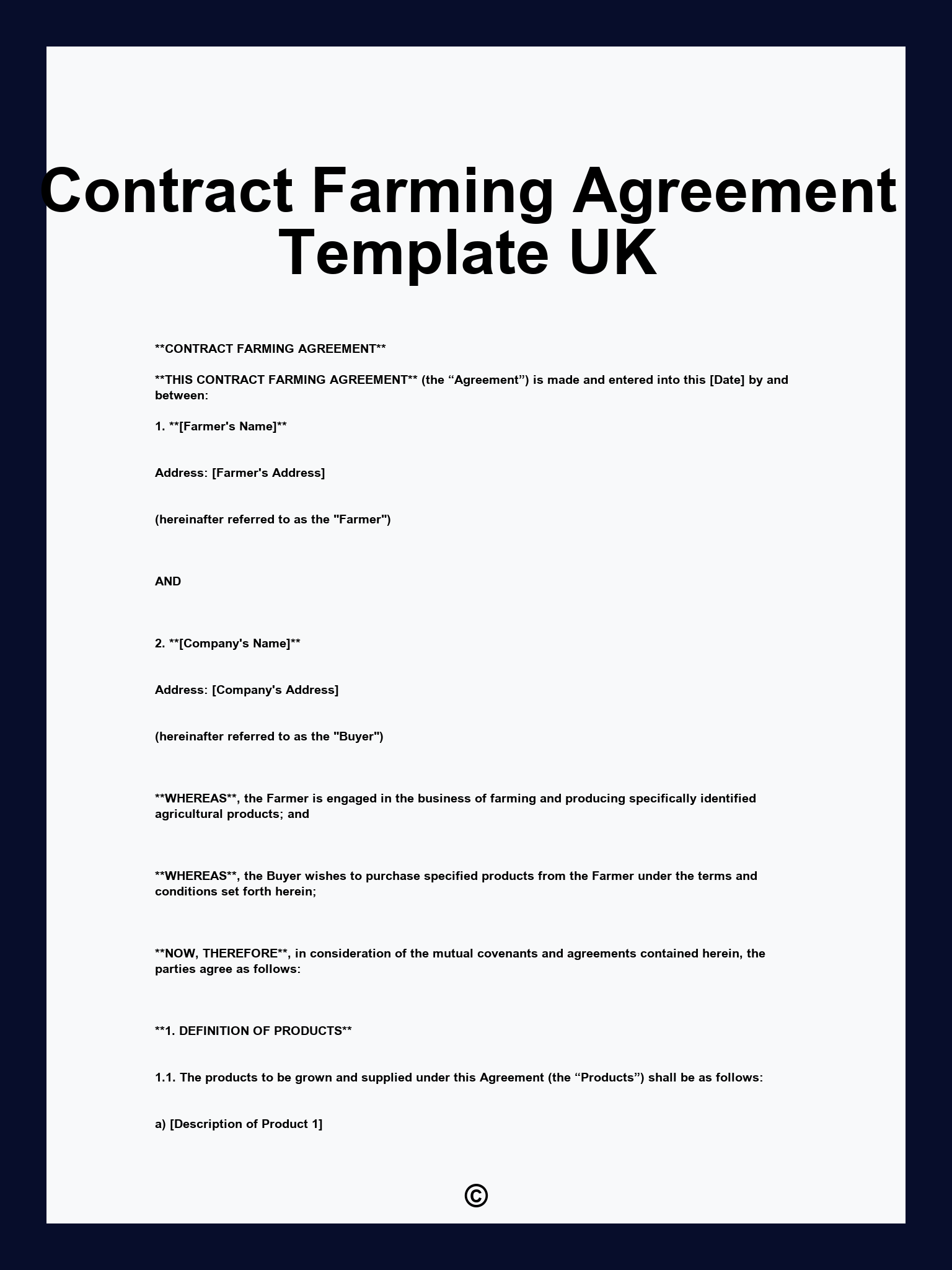 Contract Farming Agreement Template UK