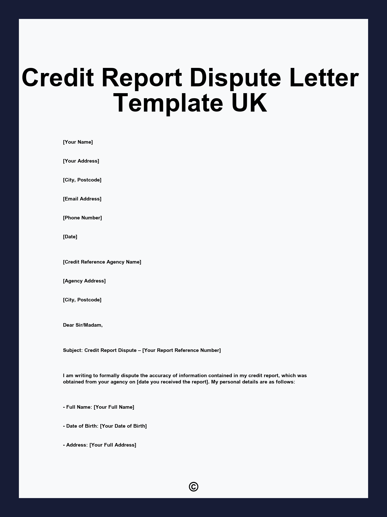 Credit Report Dispute Letter Template UK