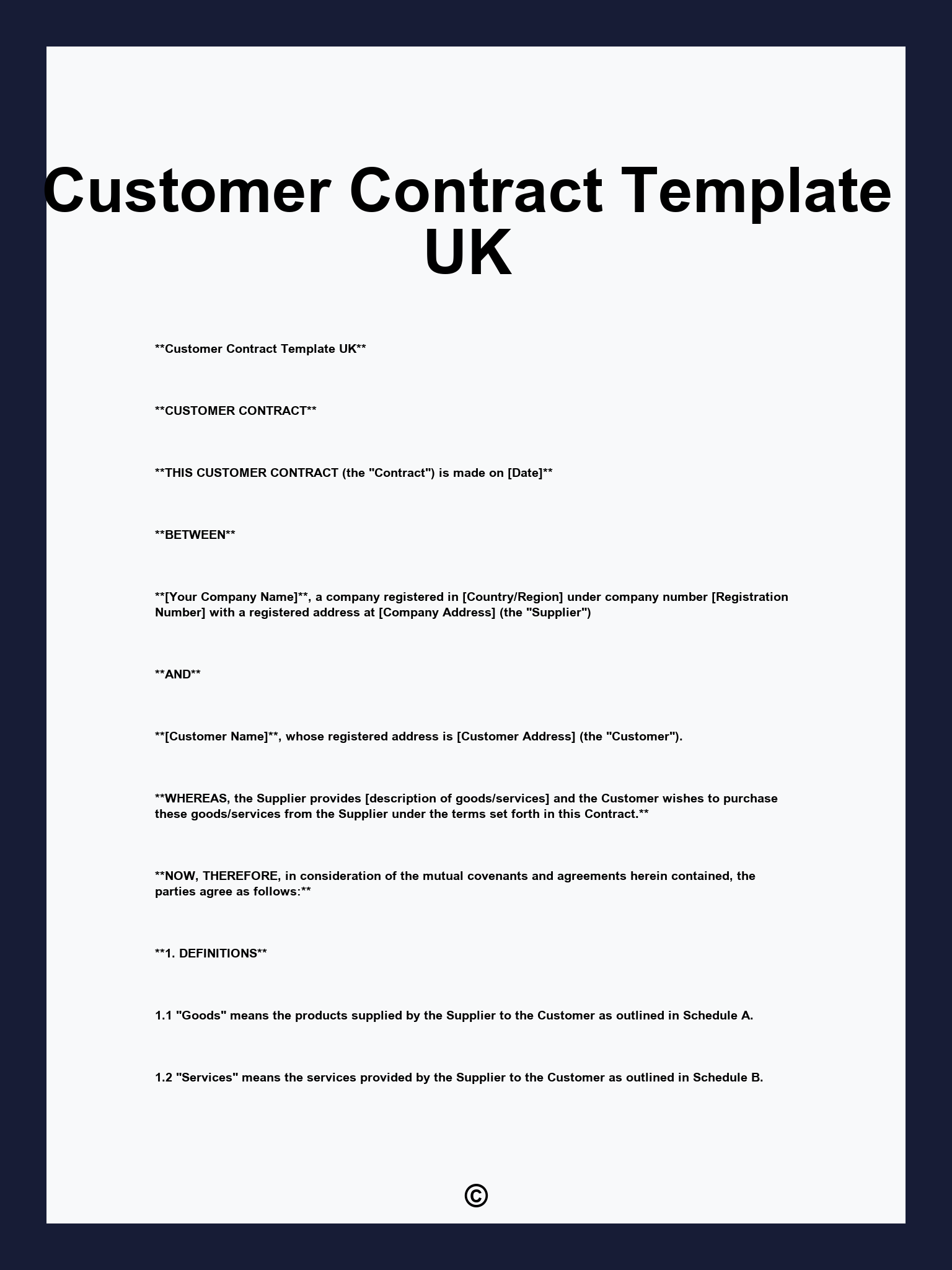 Customer Contract Template UK