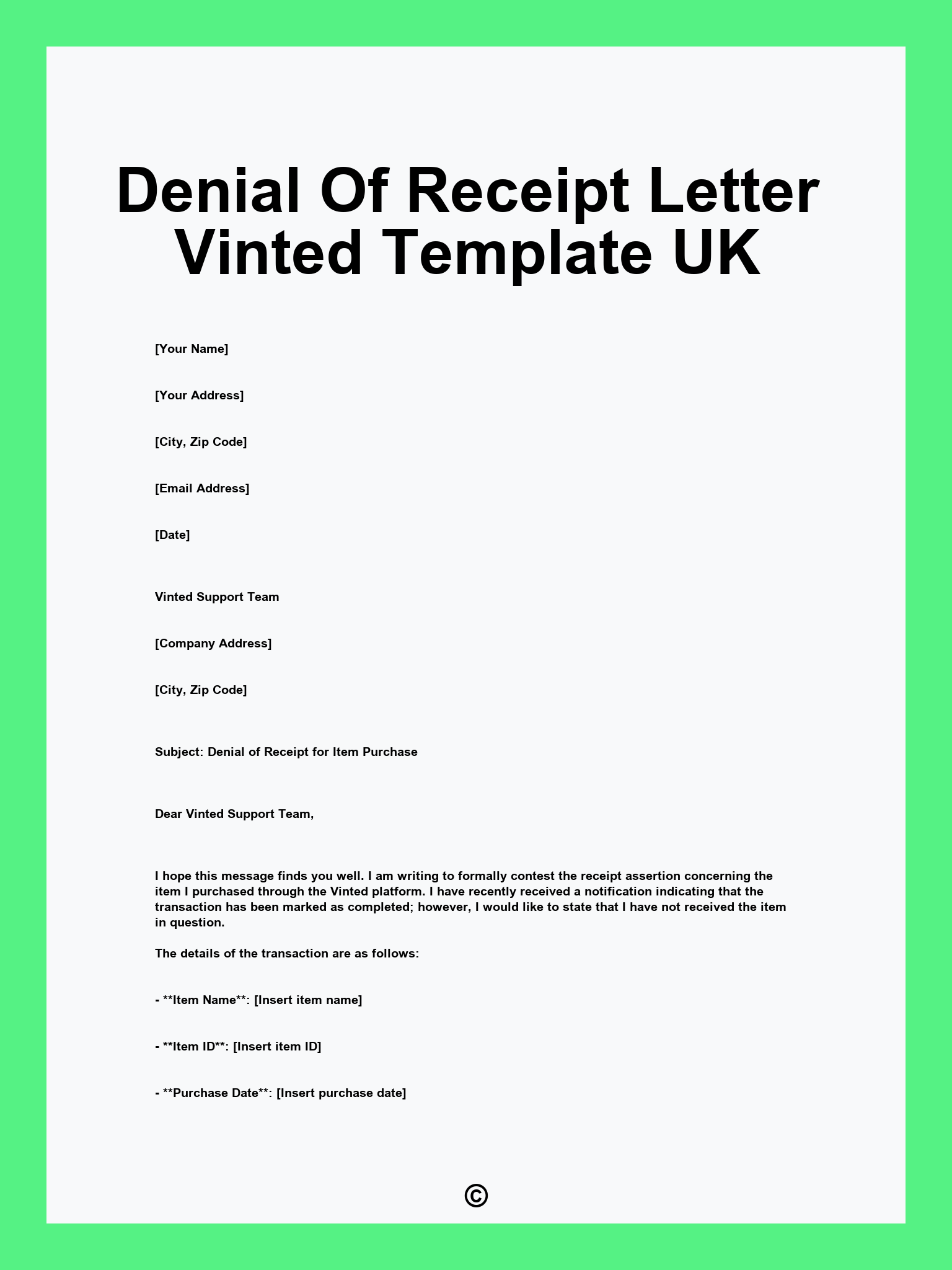 Denial Of Receipt Letter Vinted Template UK