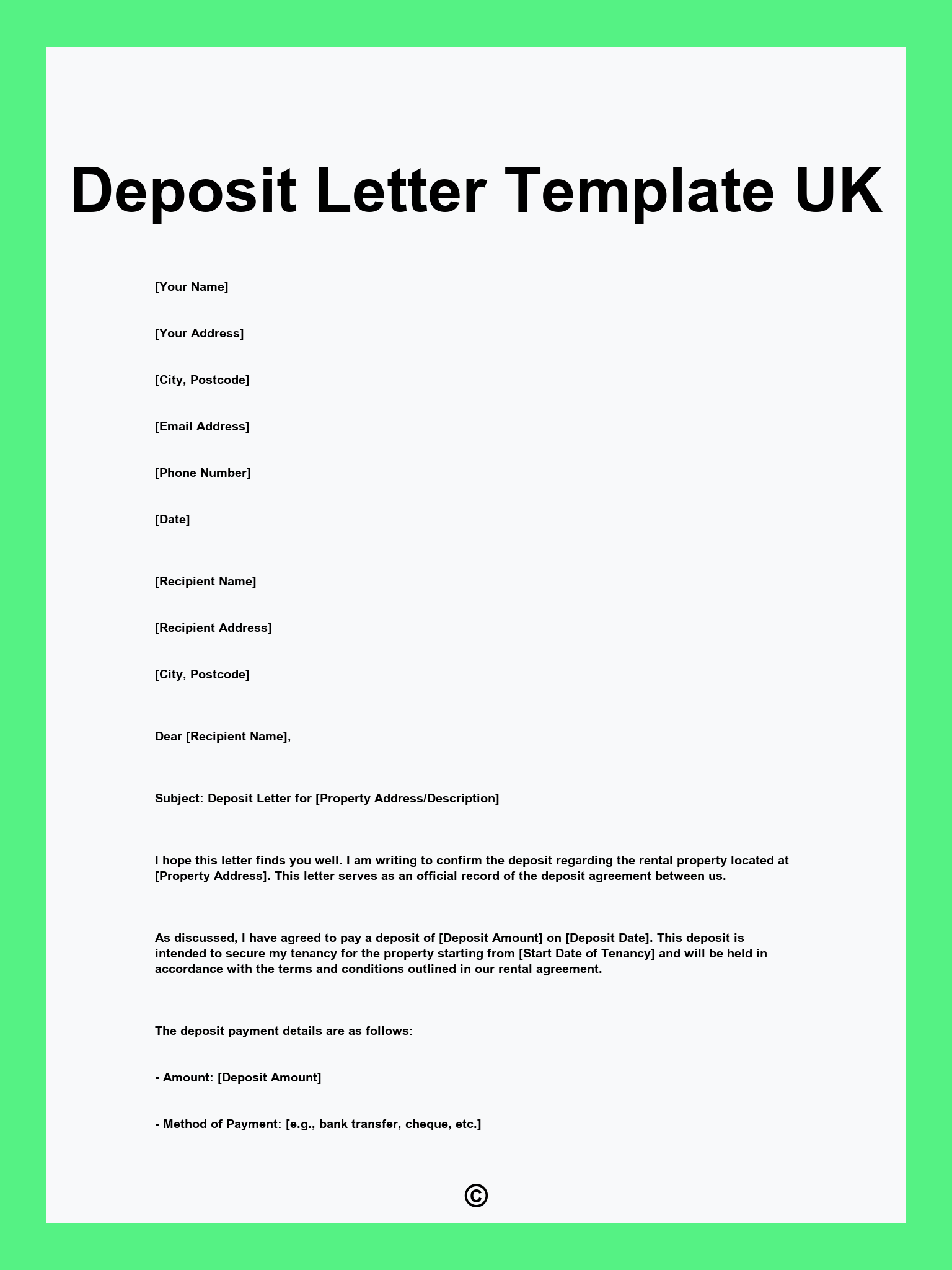 Deposit Letter Template UK