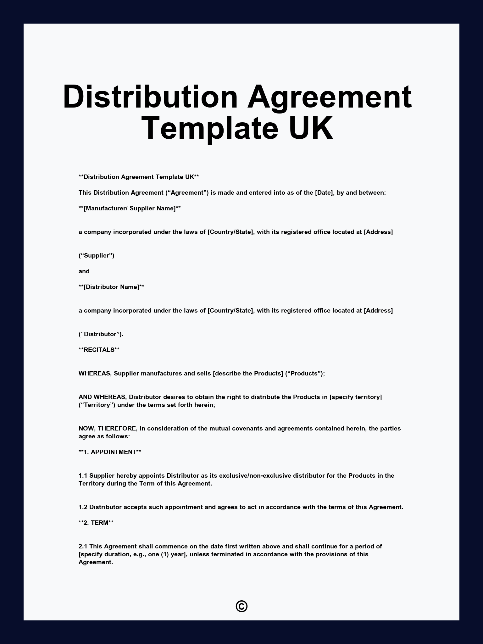 Distribution Agreement Template UK