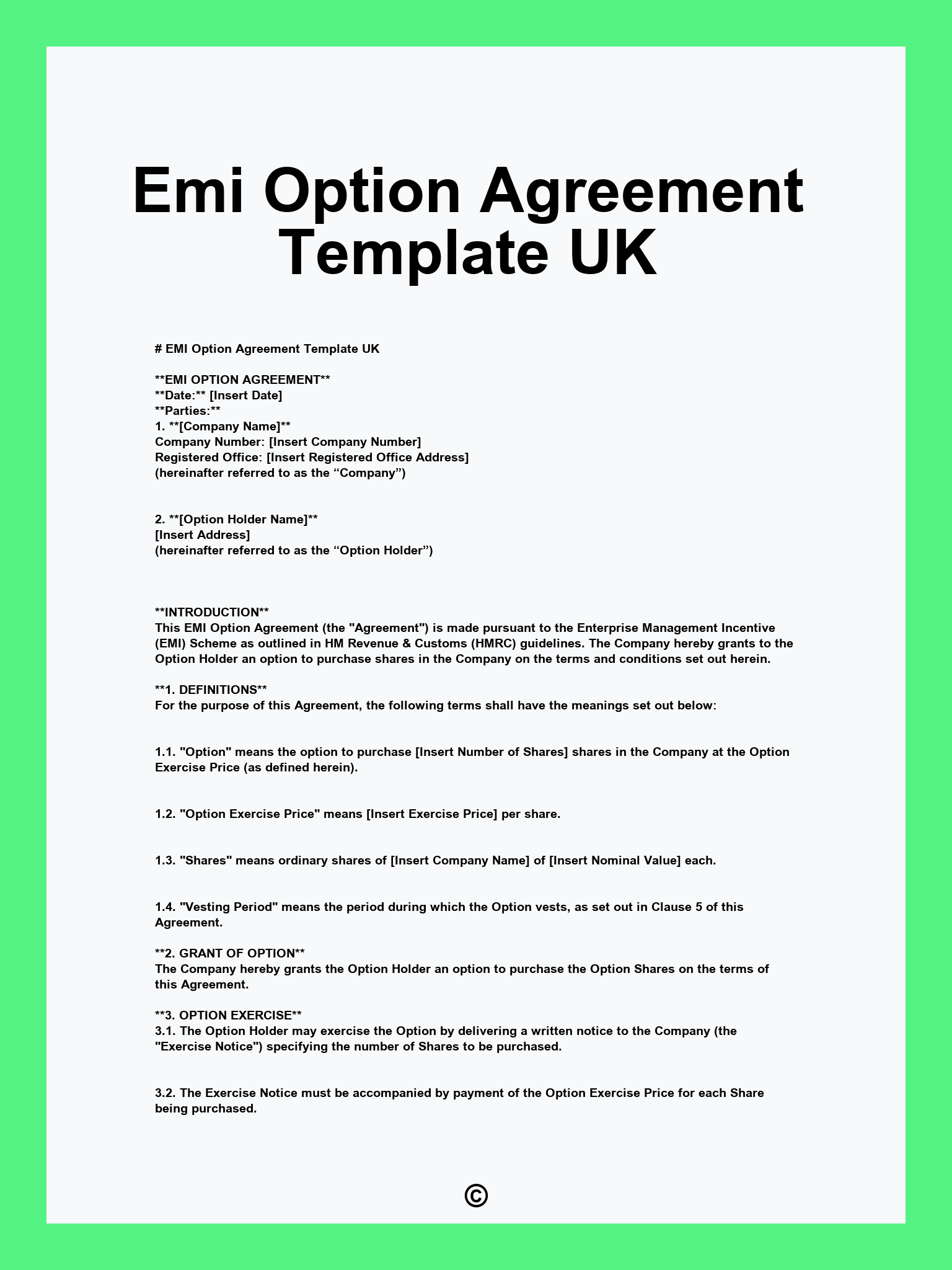 Emi Option Agreement Template UK