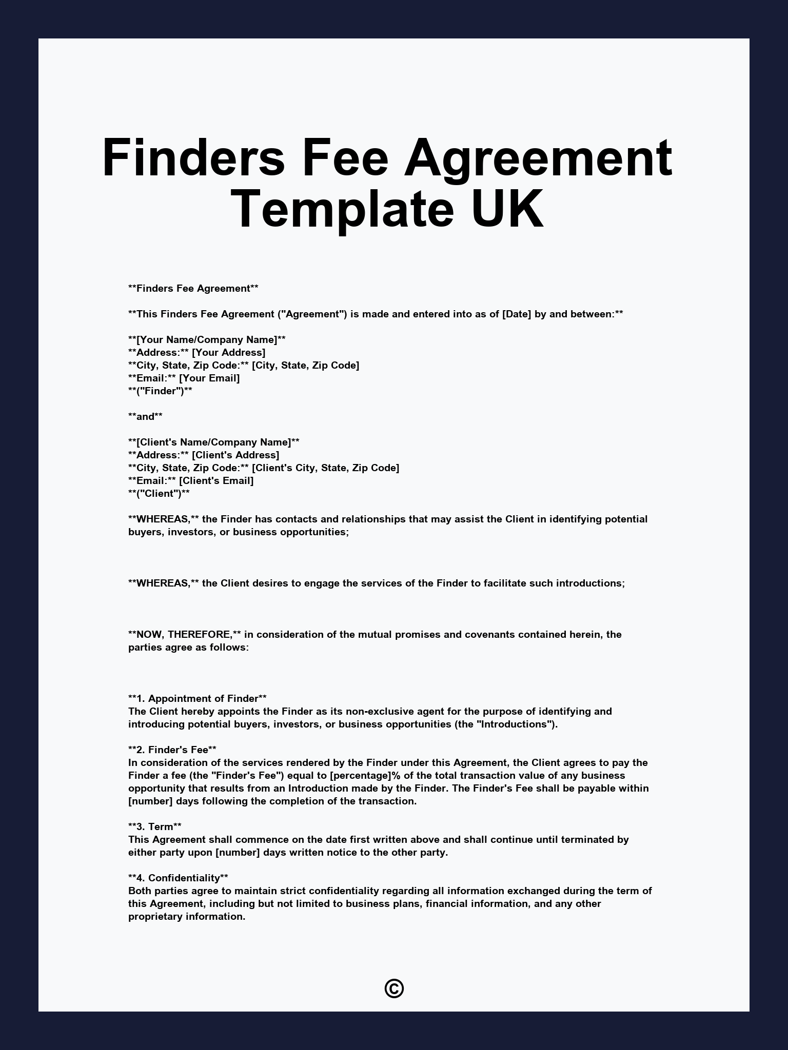 Finders Fee Agreement Template UK