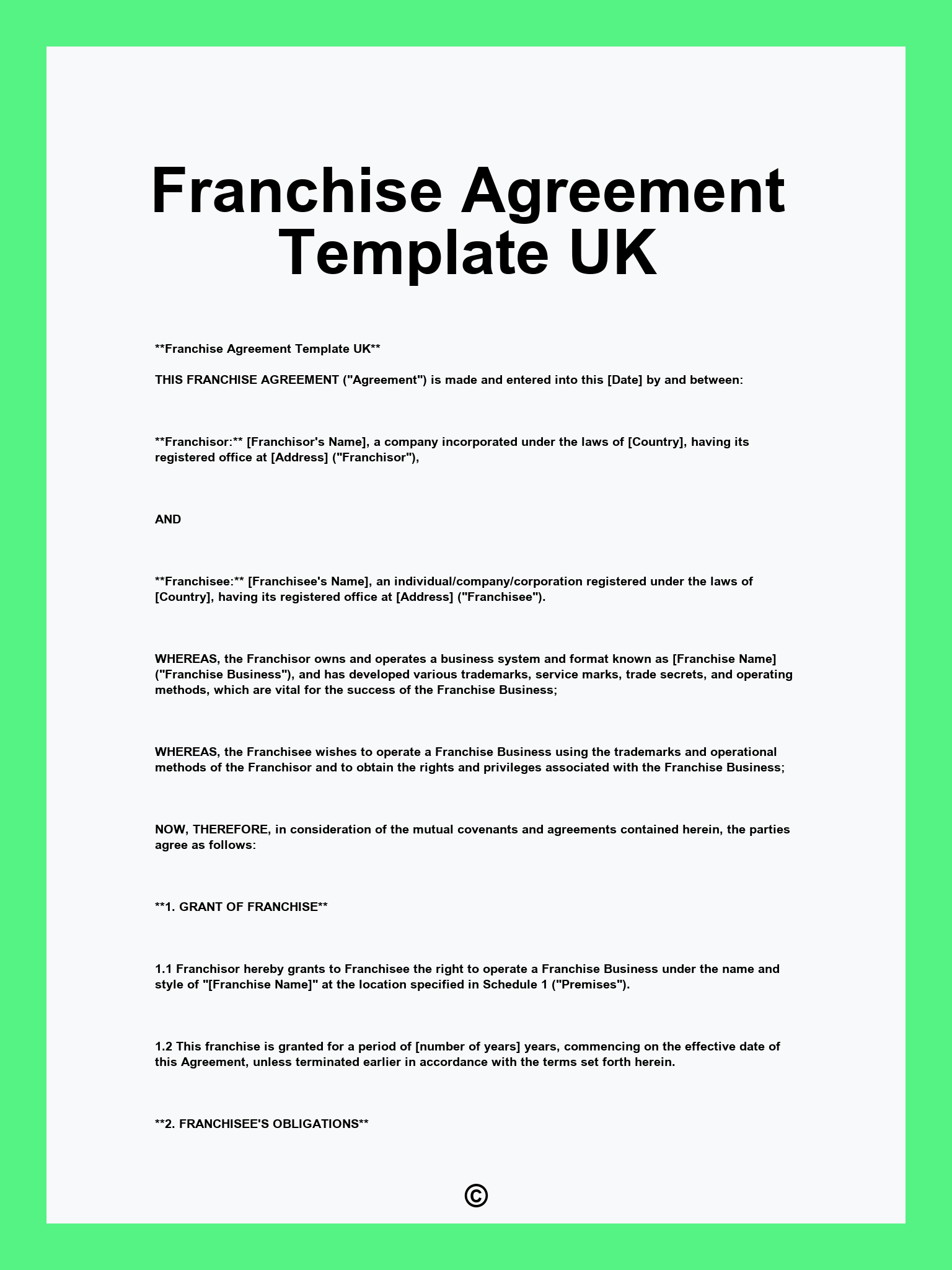 Franchise Agreement Template UK
