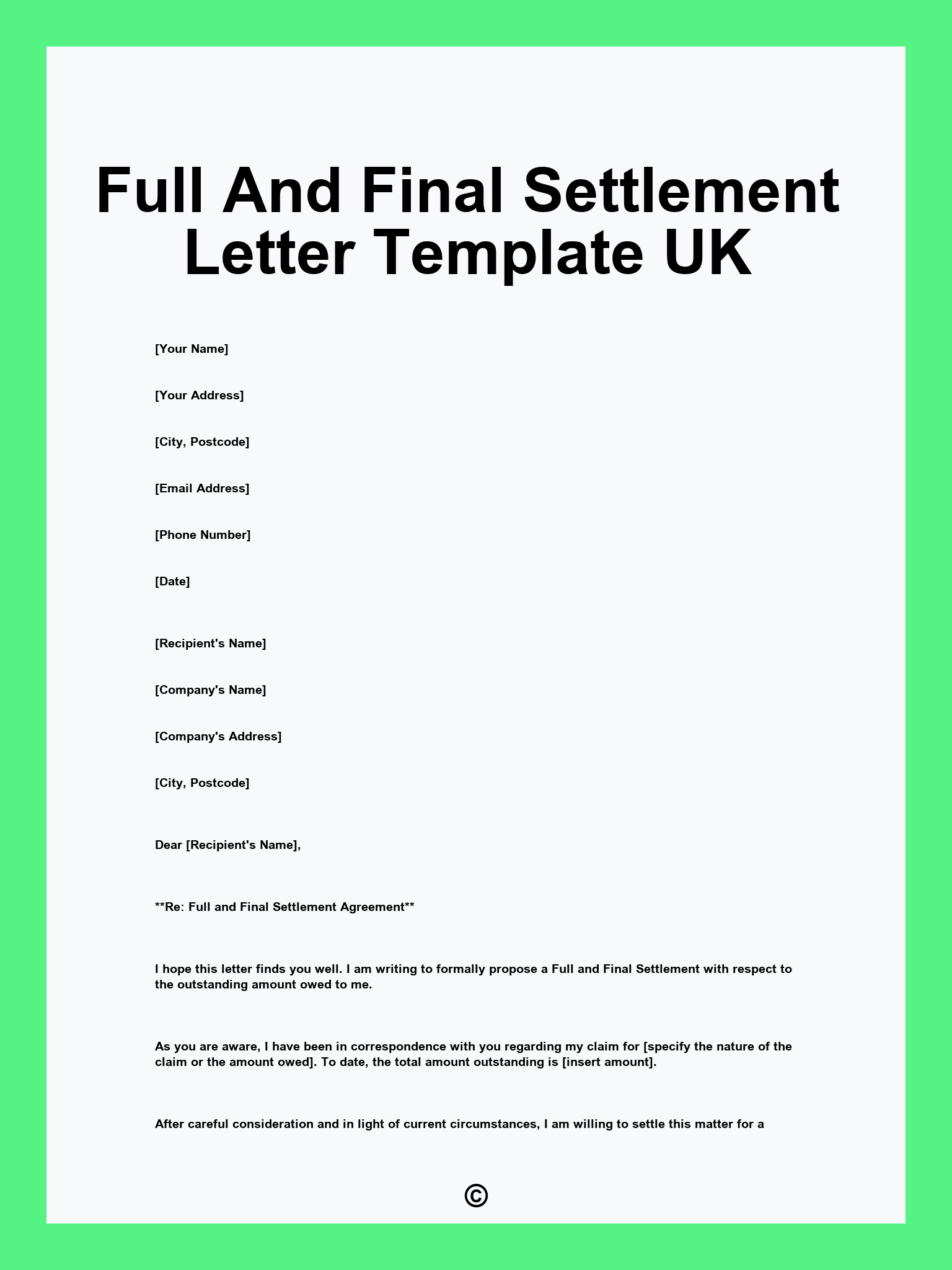 Full And Final Settlement Letter Template UK