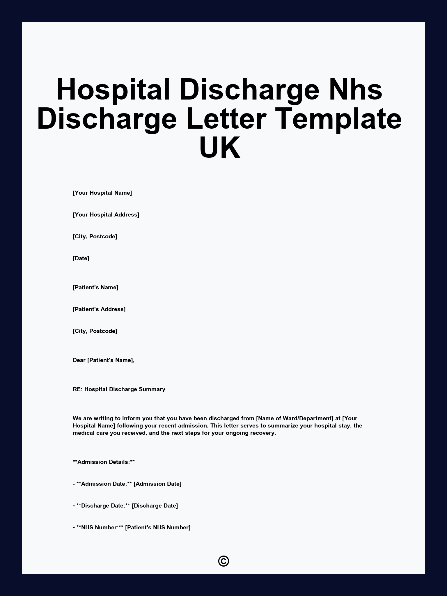 Hospital Discharge Nhs Discharge Letter Template UK