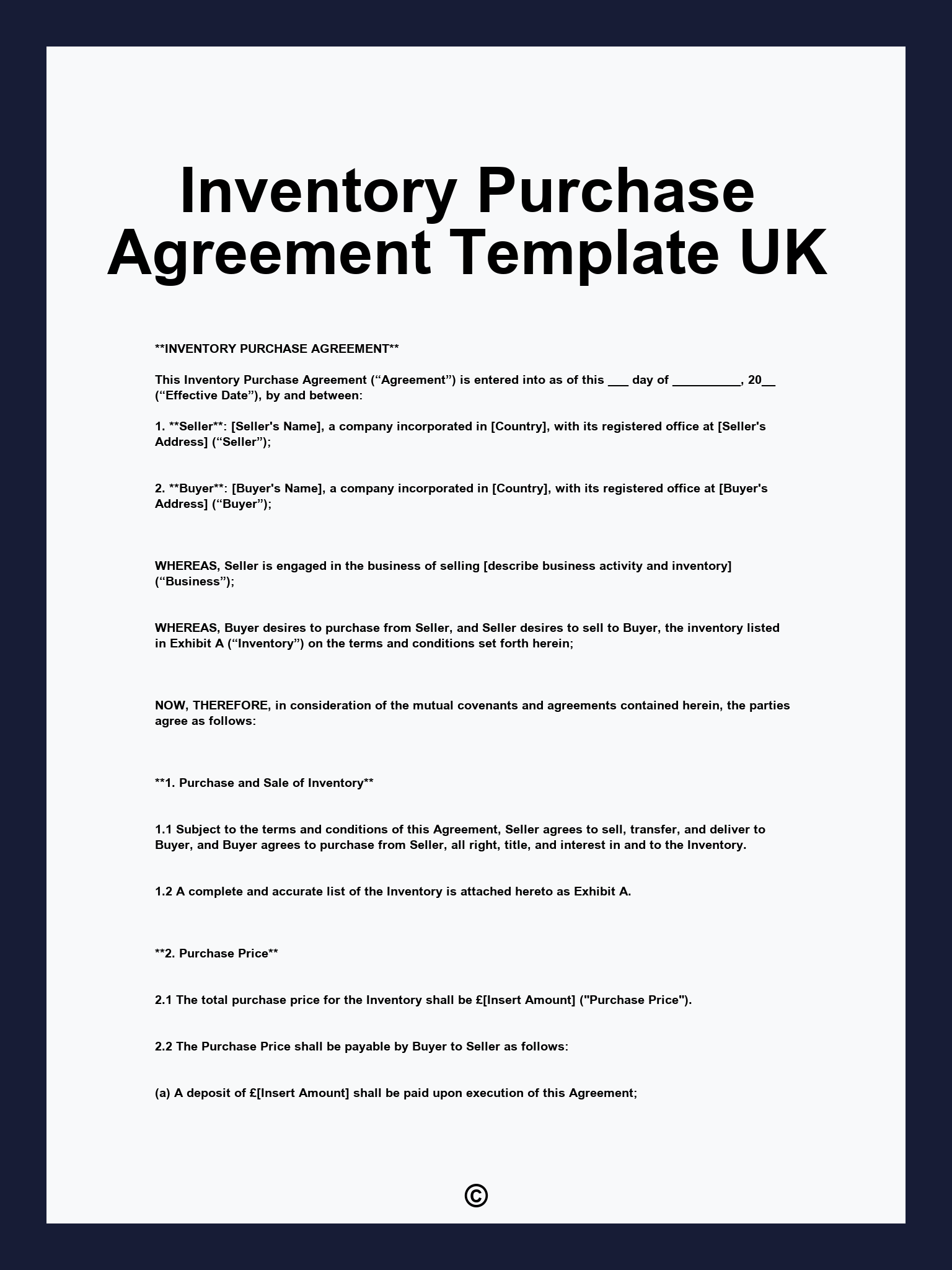 Inventory Purchase Agreement Template UK