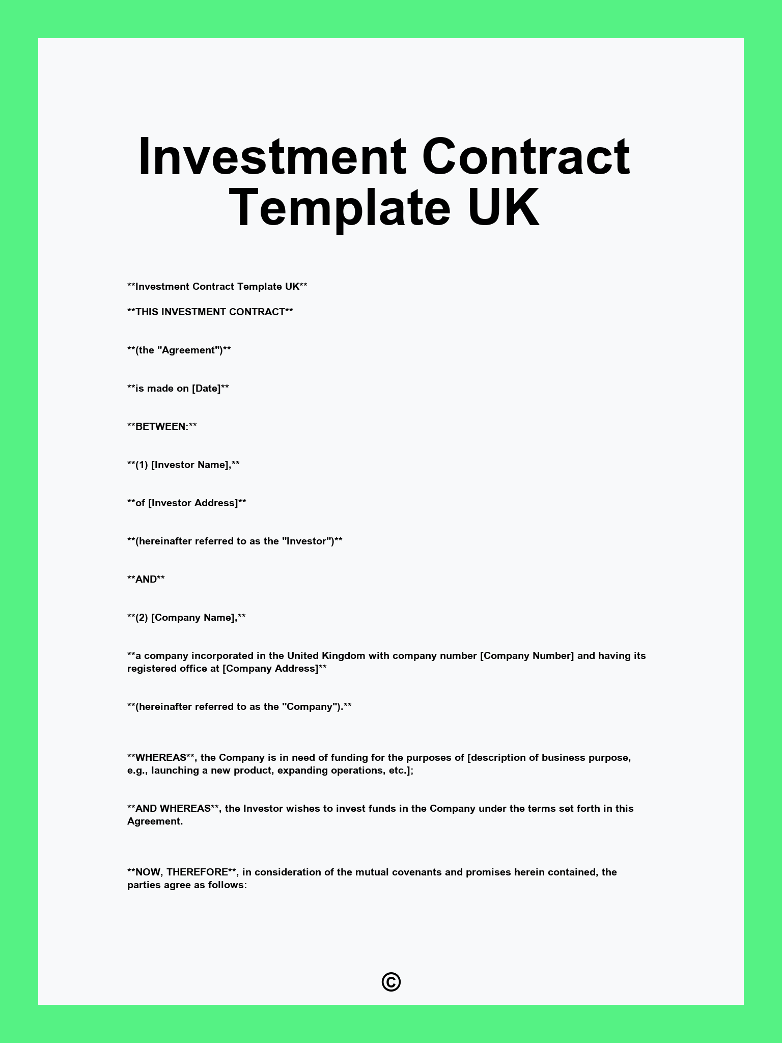 Investment Contract Template UK