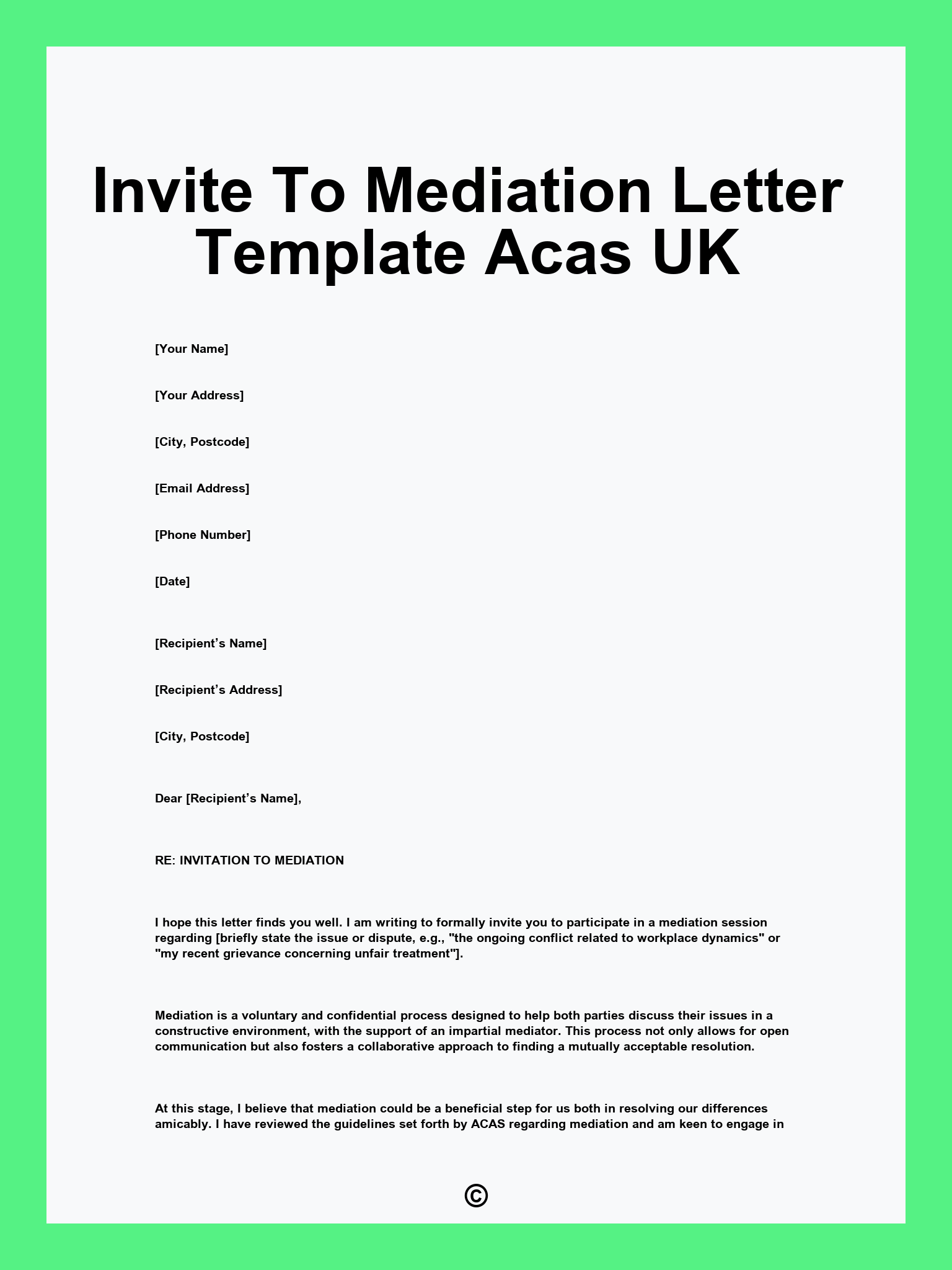 Invite To Mediation Letter Template Acas UK