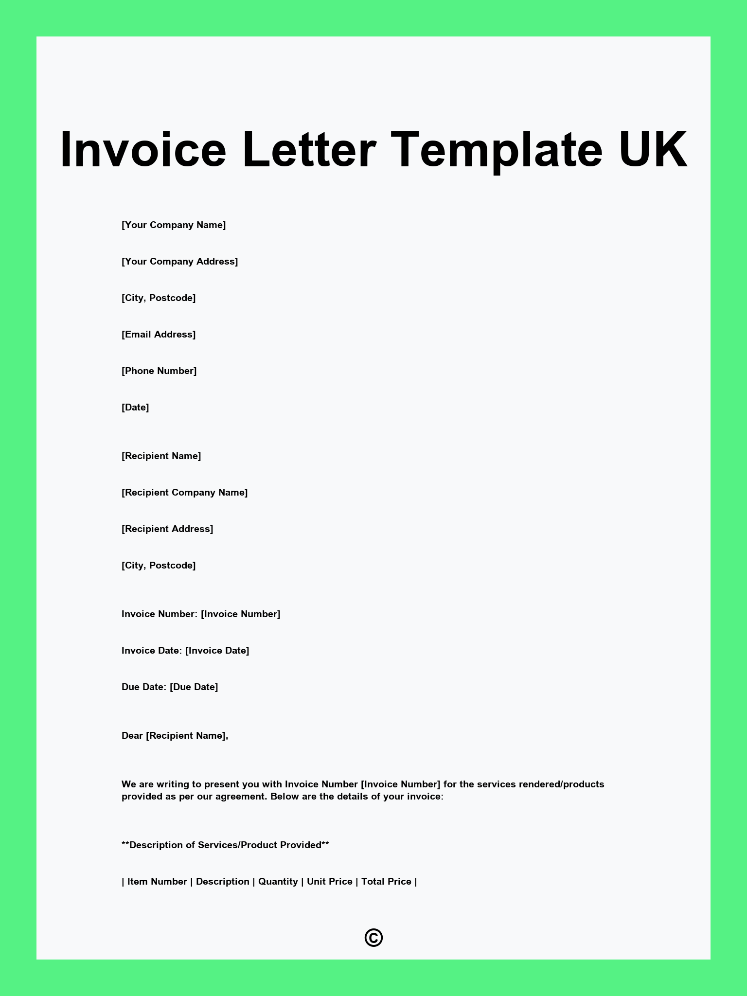 Invoice Letter Template UK