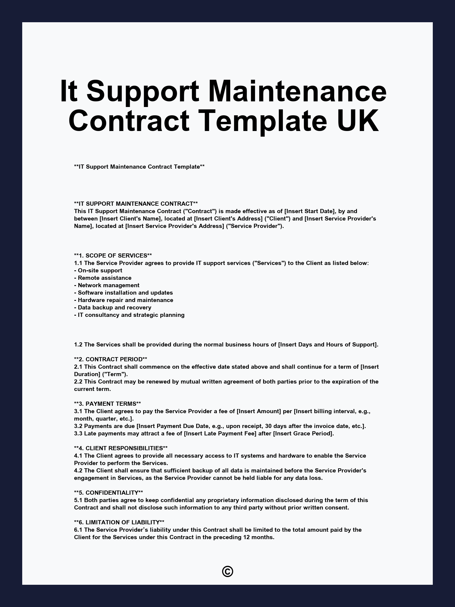 It Support Maintenance Contract Template UK