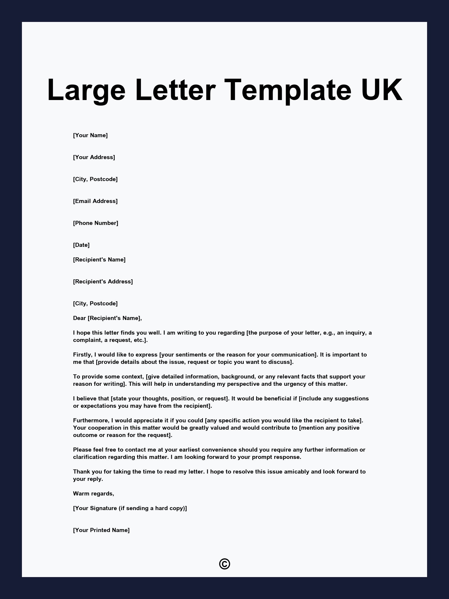 Large Letter Template UK
