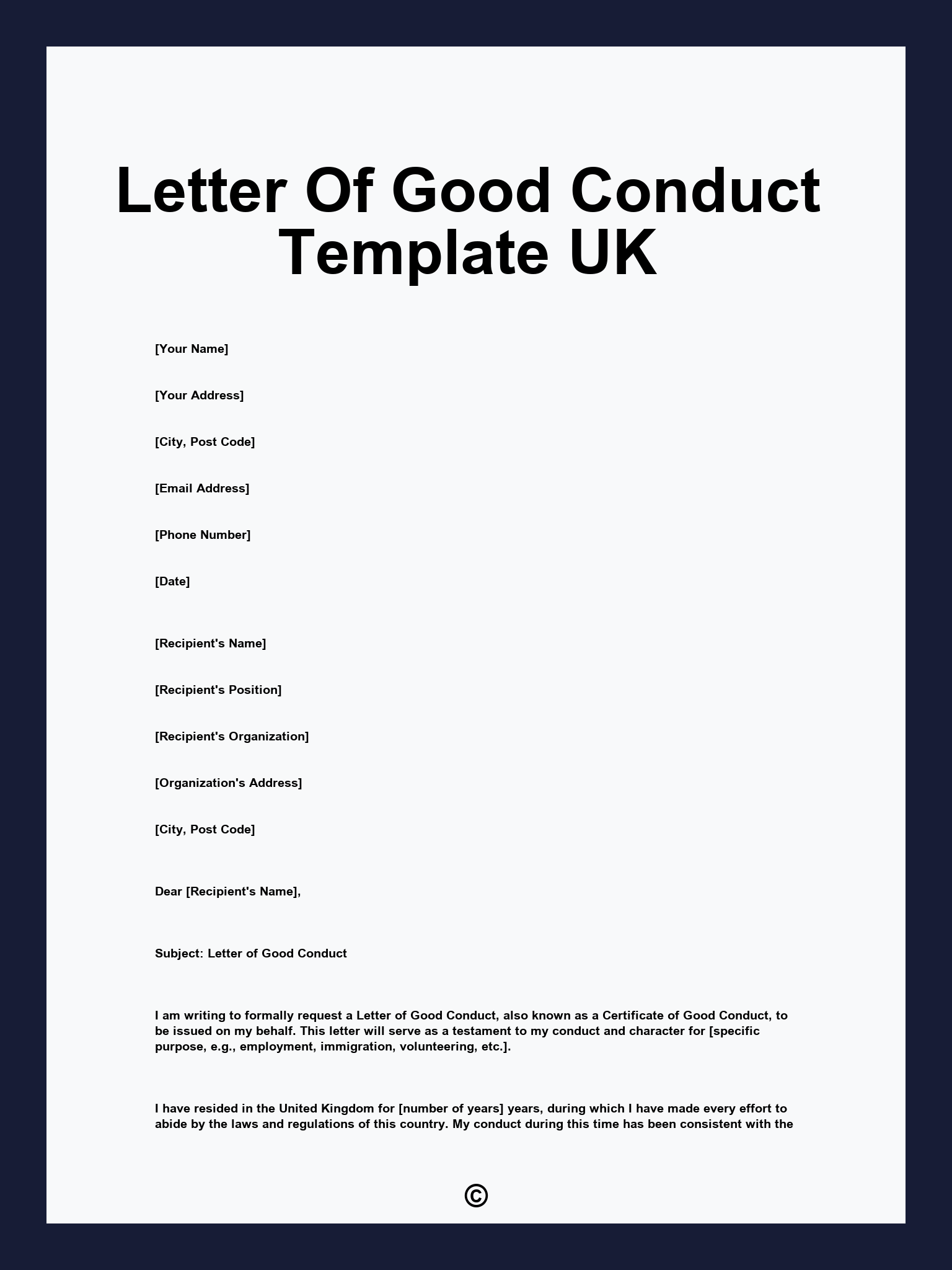 Letter Of Good Conduct Template UK