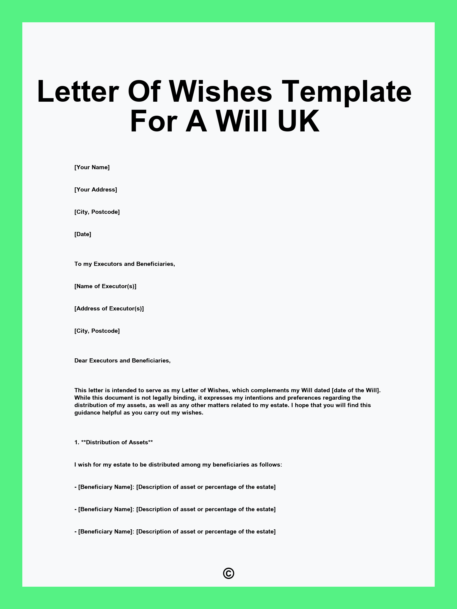 Letter of wishes template for a will uk