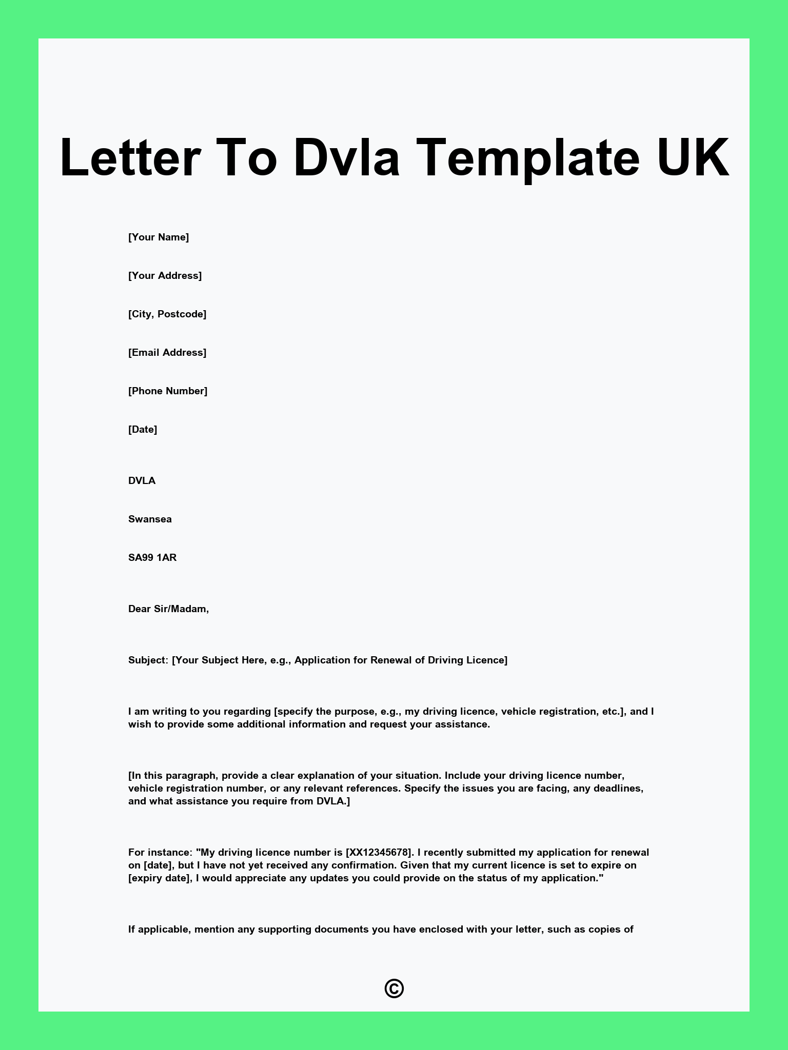 Letter To Dvla Template UK