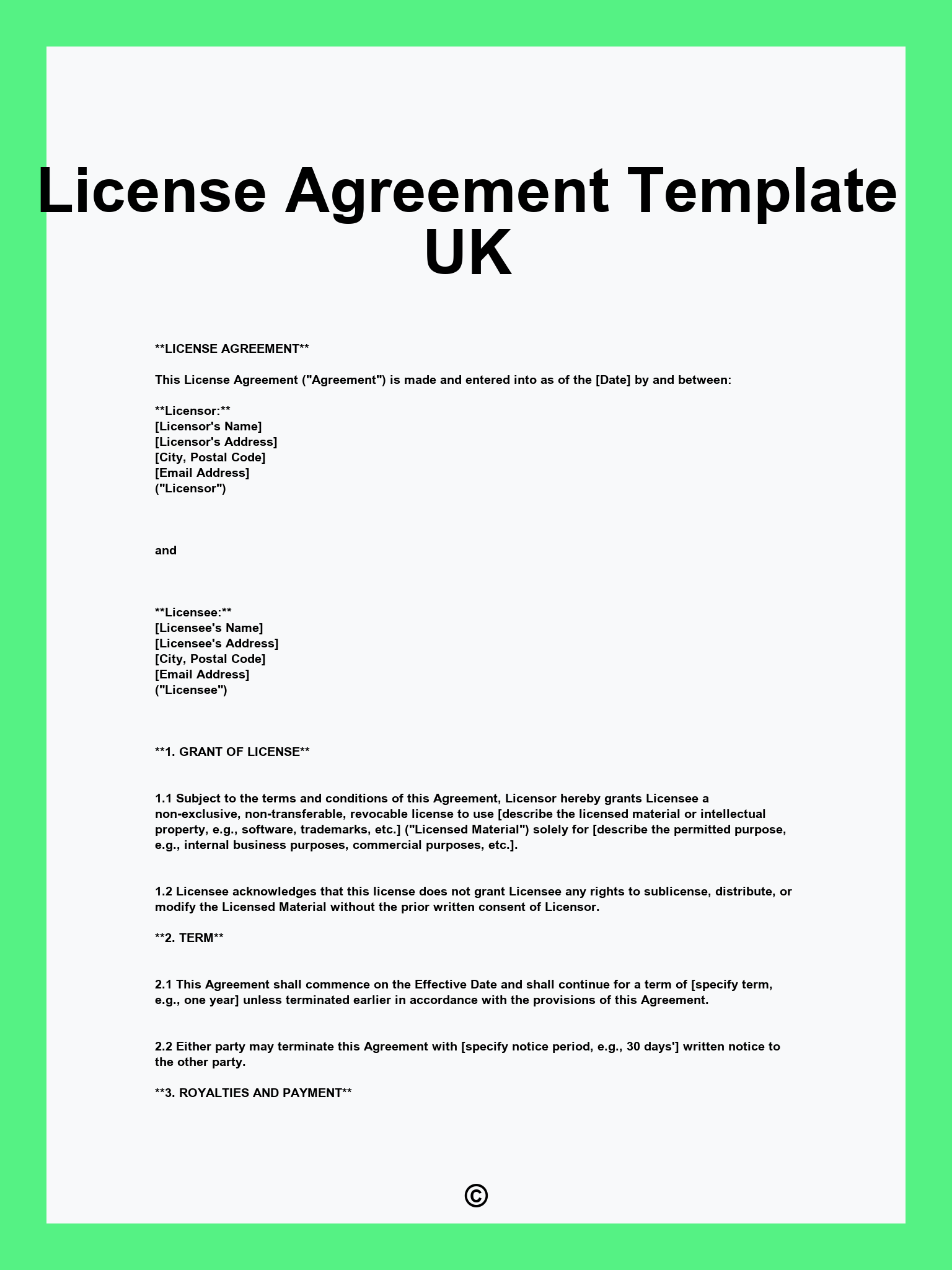License Agreement Template UK