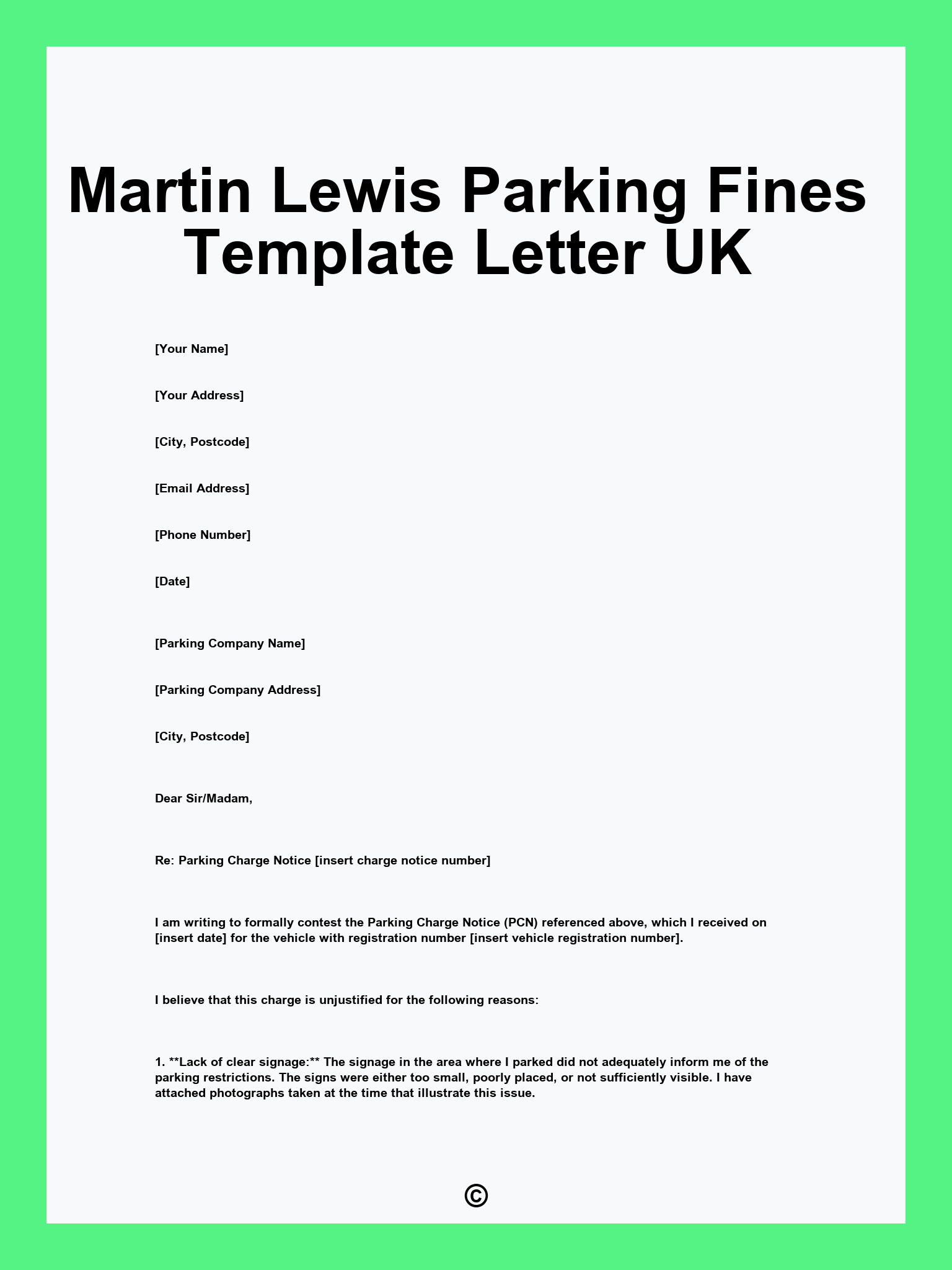 Martin Lewis Parking Fines Template Letter UK