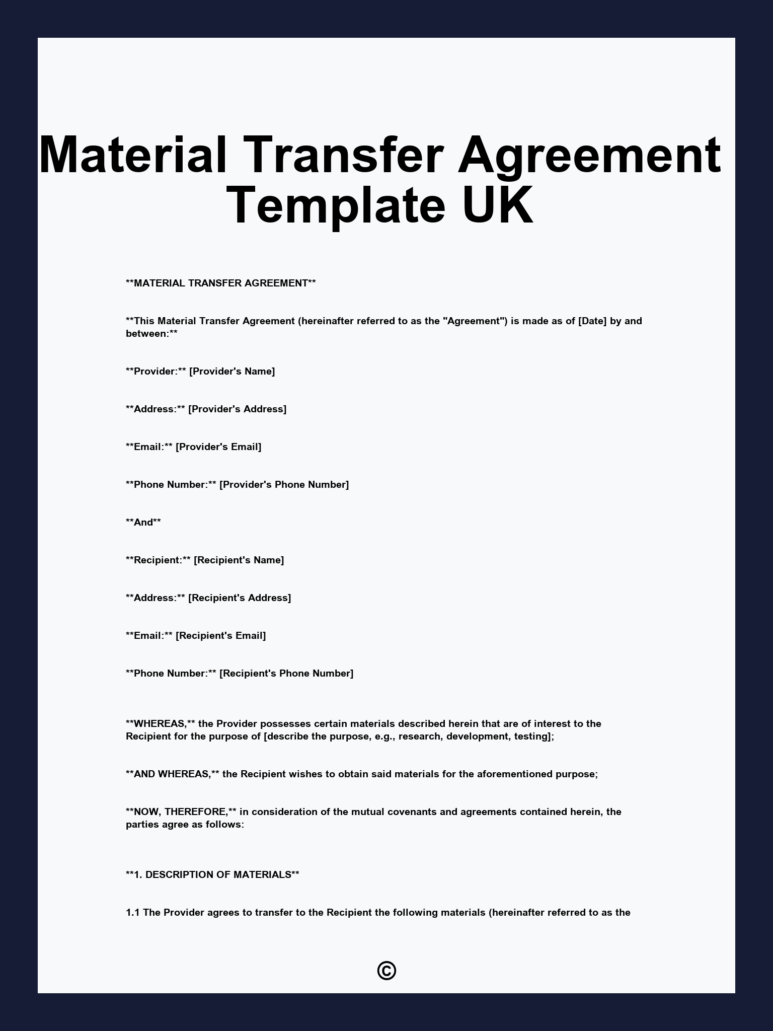 Material Transfer Agreement Template UK