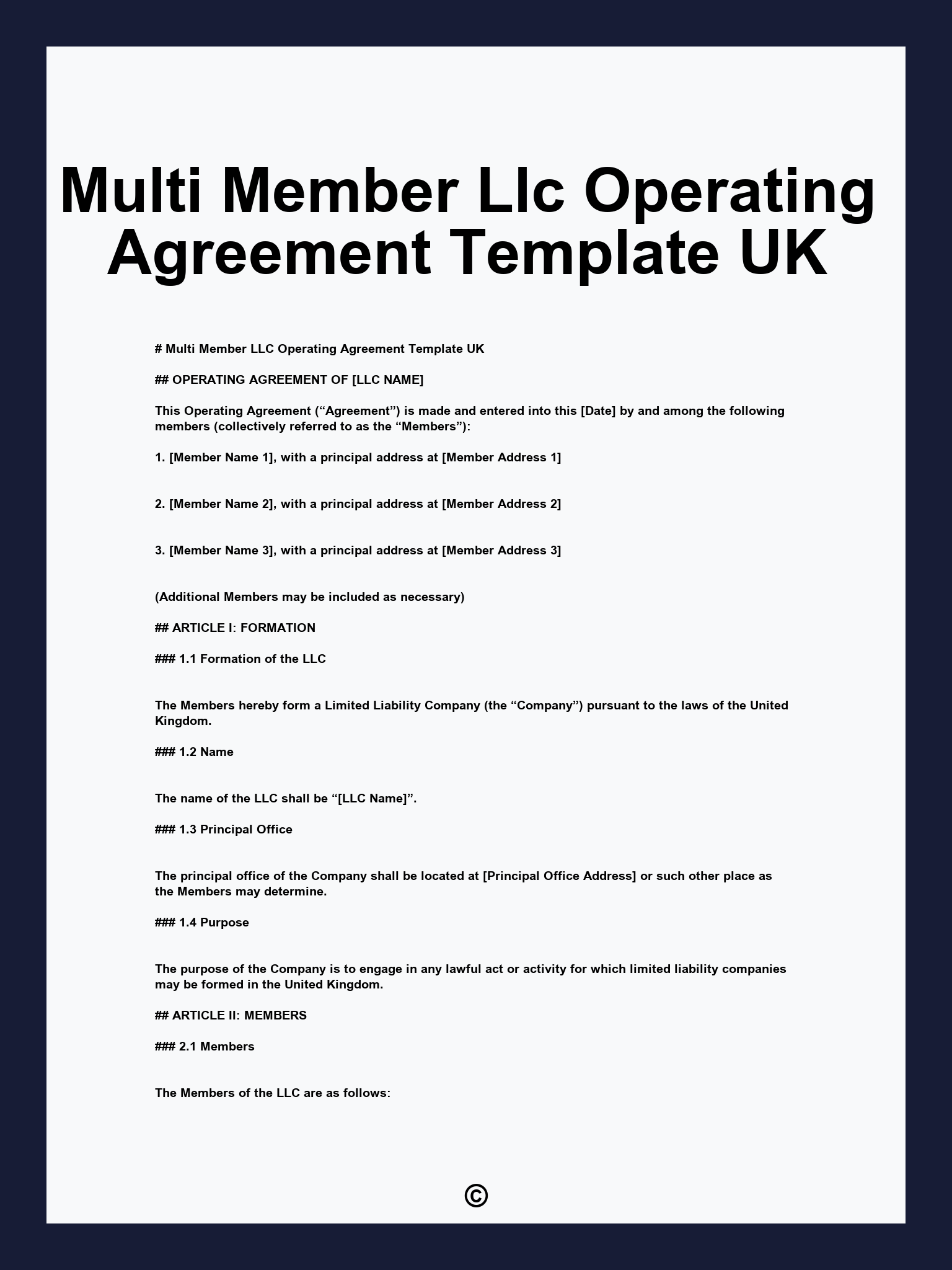Multi Member Llc Operating Agreement Template UK