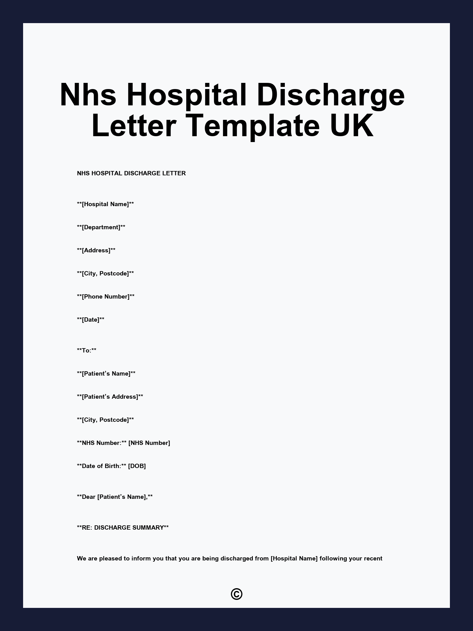 Nhs Hospital Discharge Letter Template UK