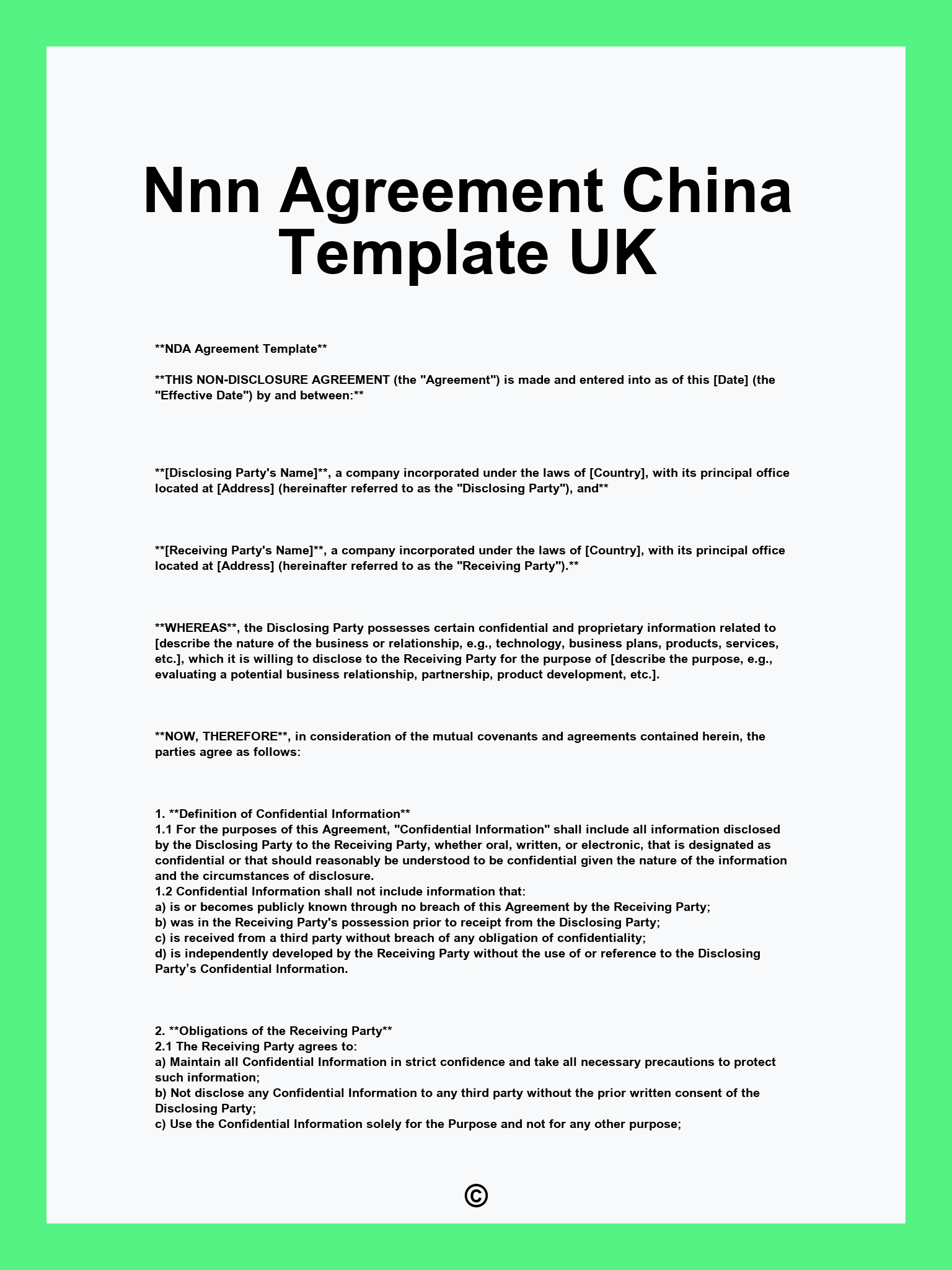 Nnn Agreement China Template UK Nnn Agreement China Template UK