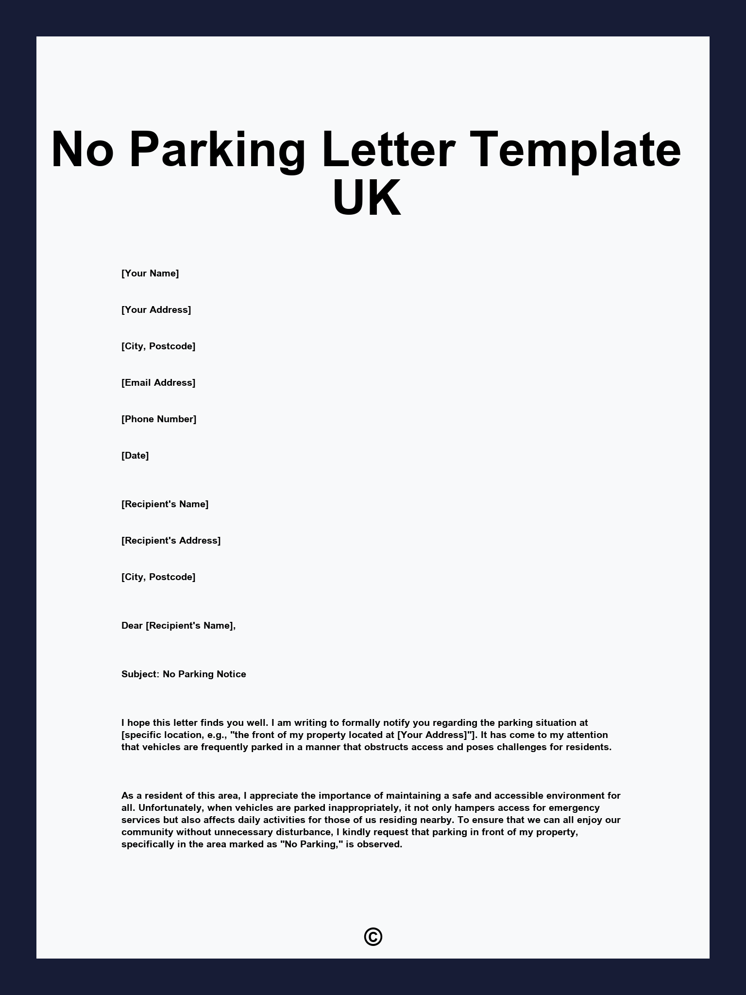 No Parking Letter Template UK