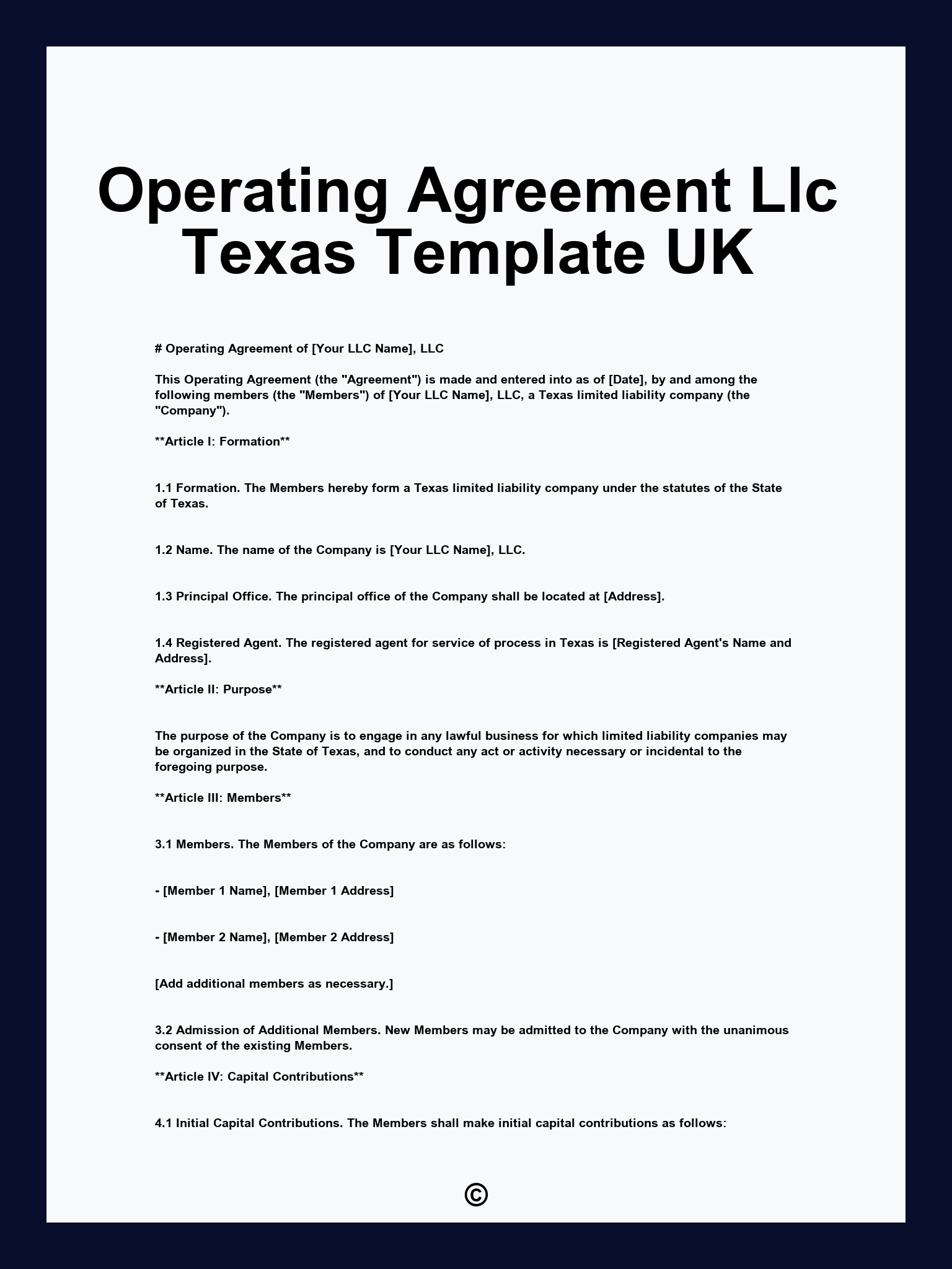 Operating Agreement Llc Texas Template UK