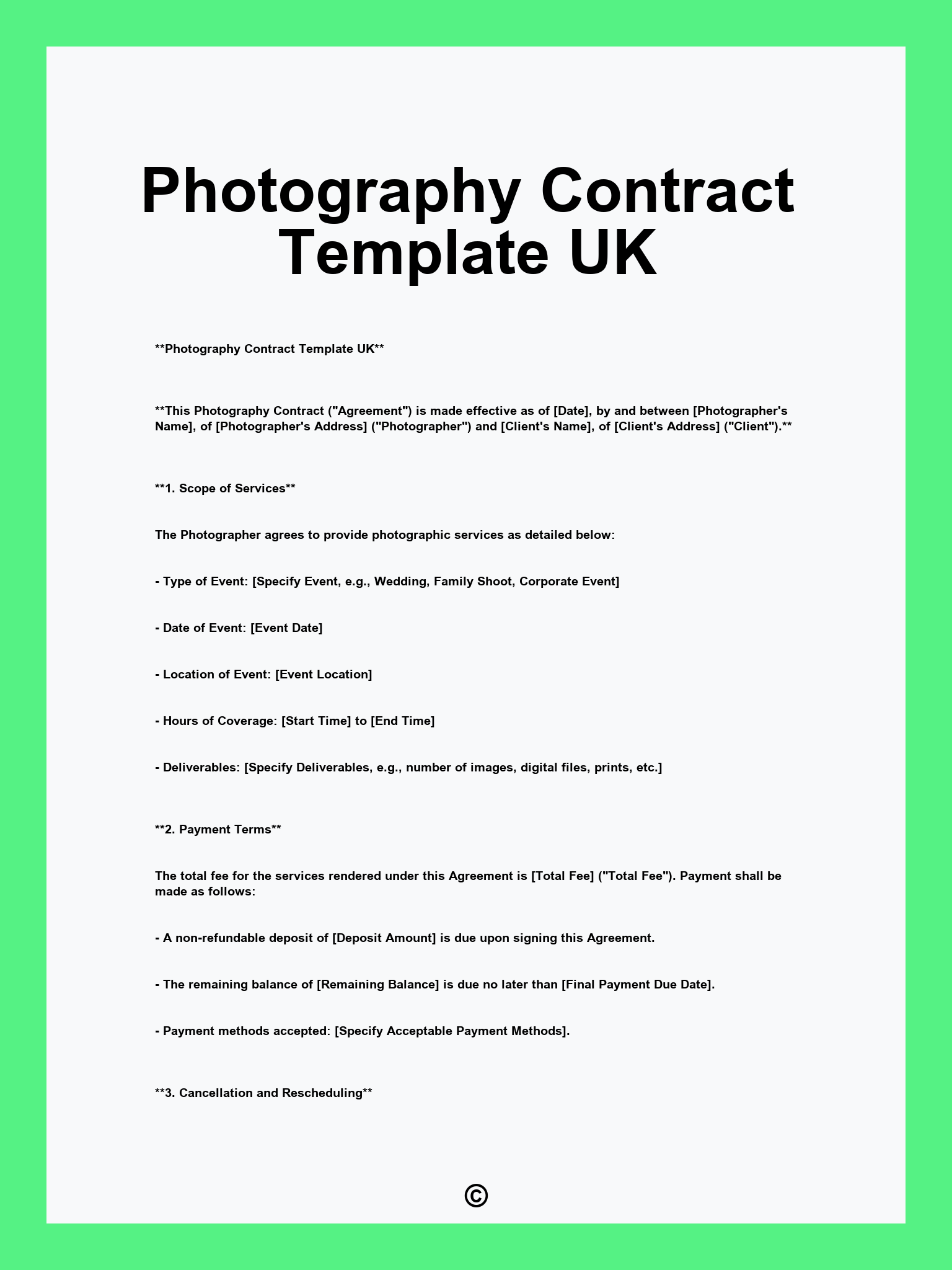 Photography Contract Template UK