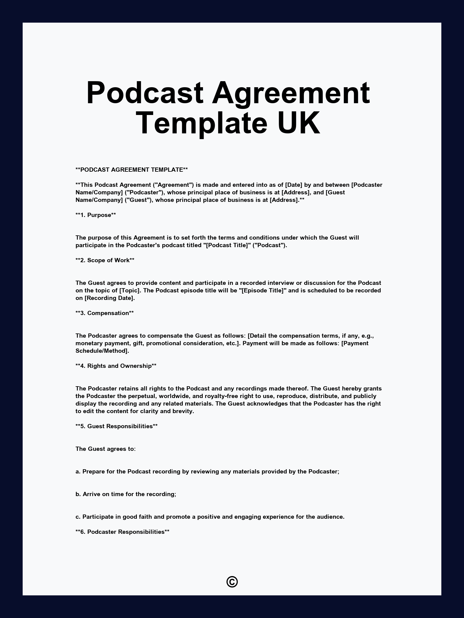 Podcast Agreement Template UK