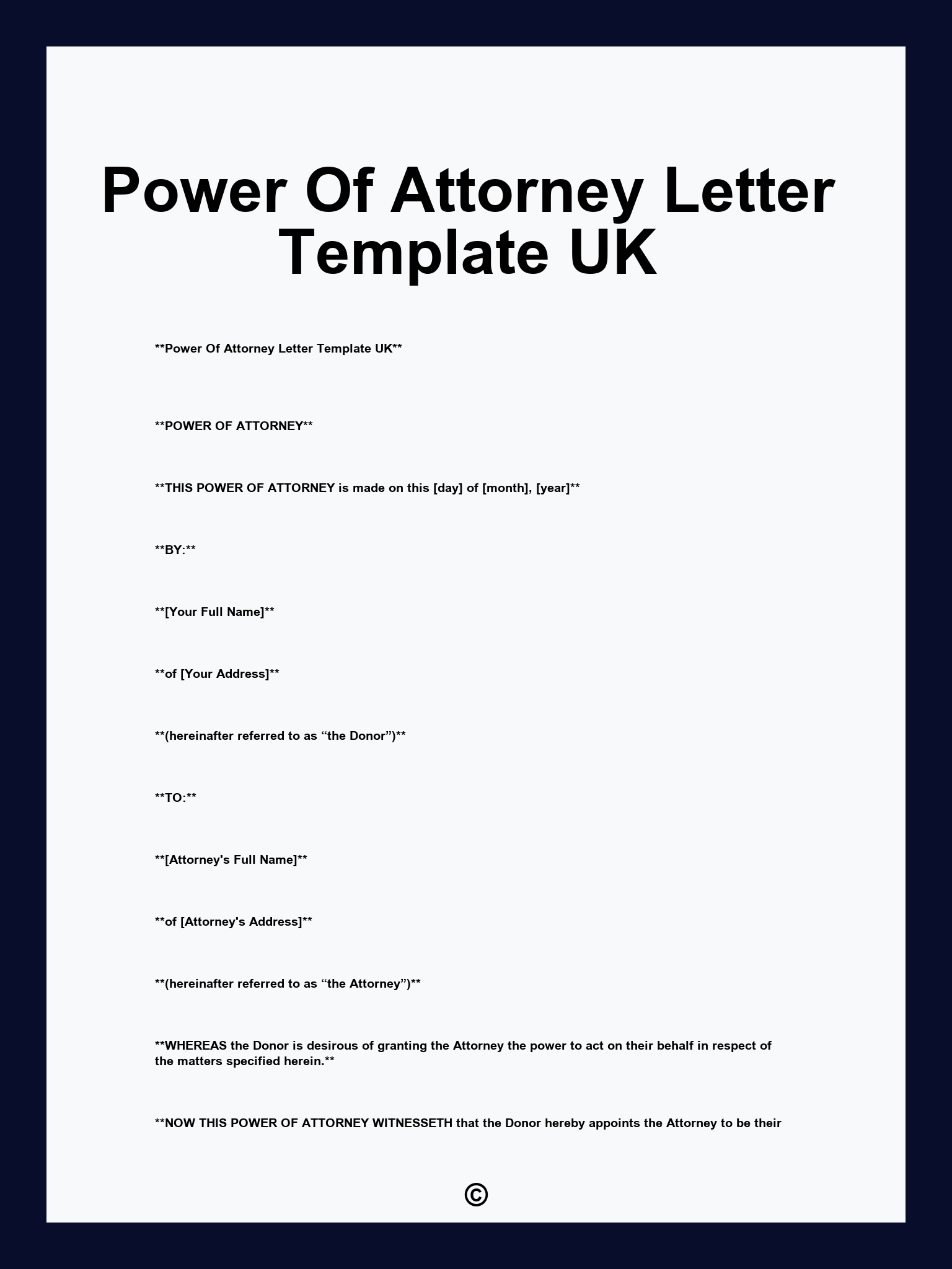 Power Of Attorney Letter Template UK