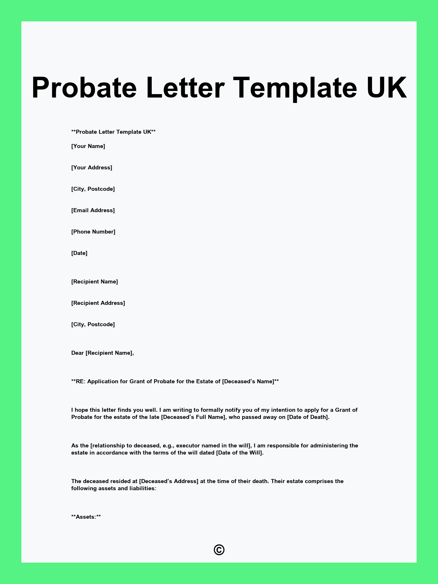 Probate Letter Template UK