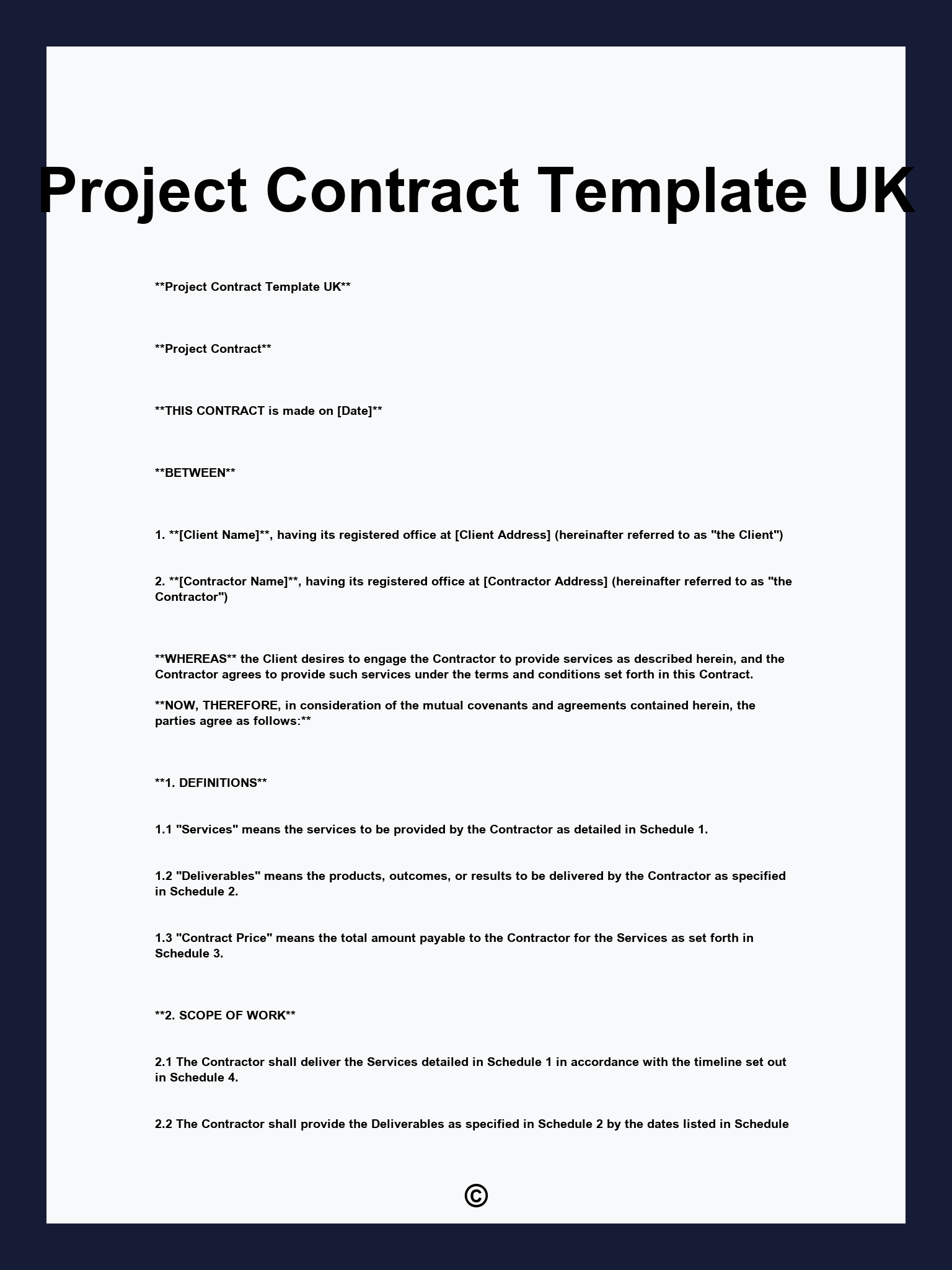 Project Contract Template UK