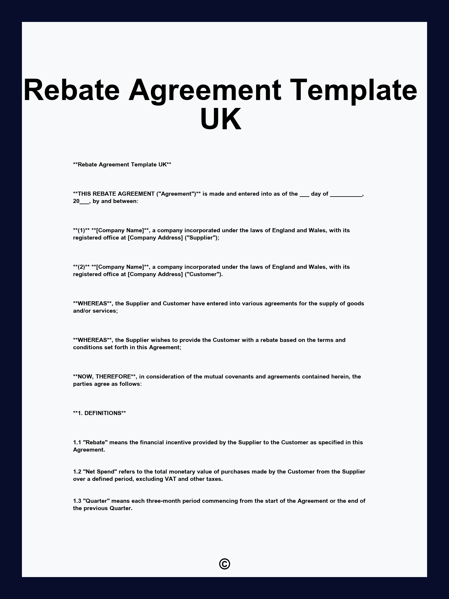 Rebate Agreement Template UK