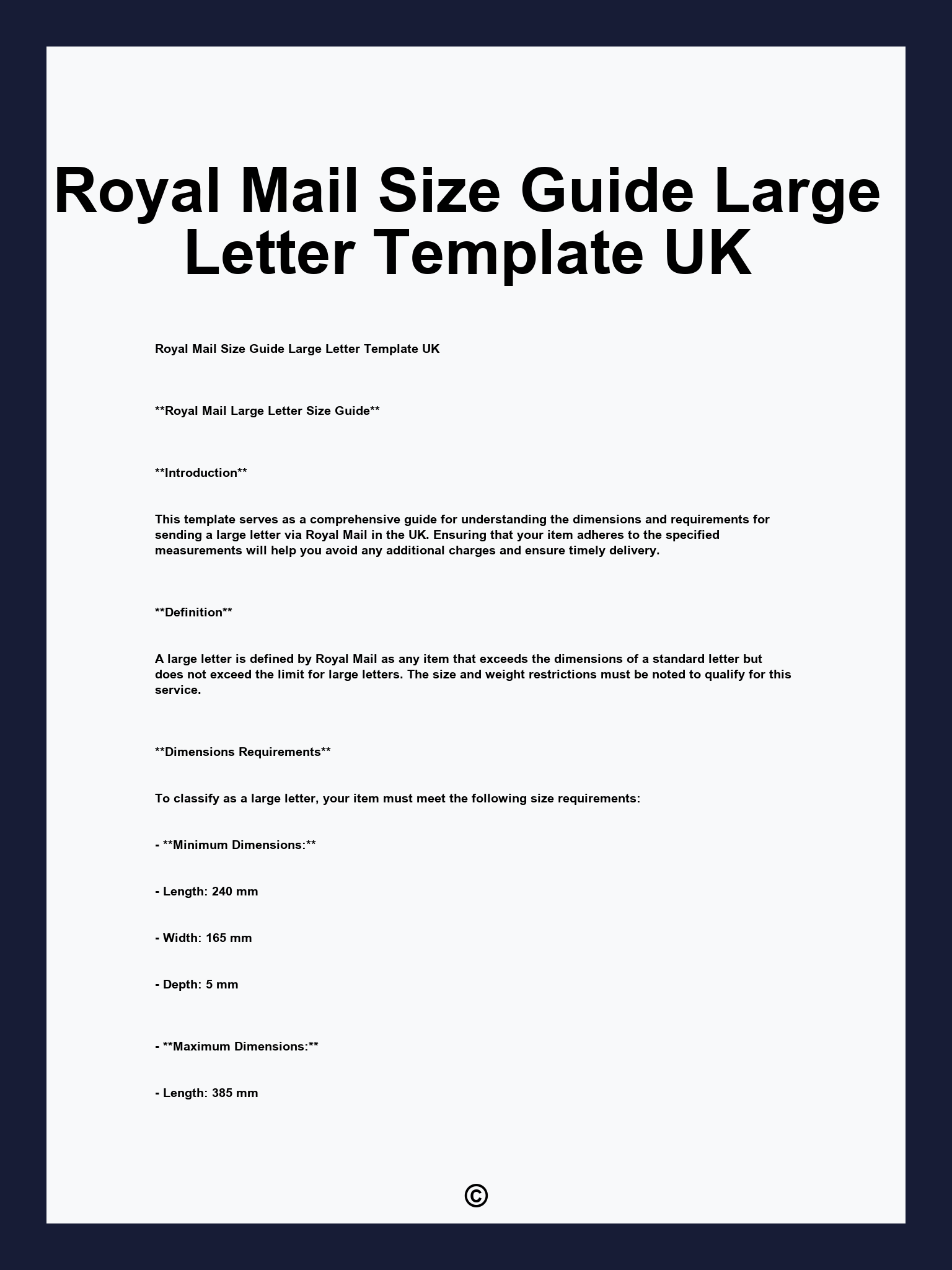 Royal Mail Size Guide Large Letter Template UK