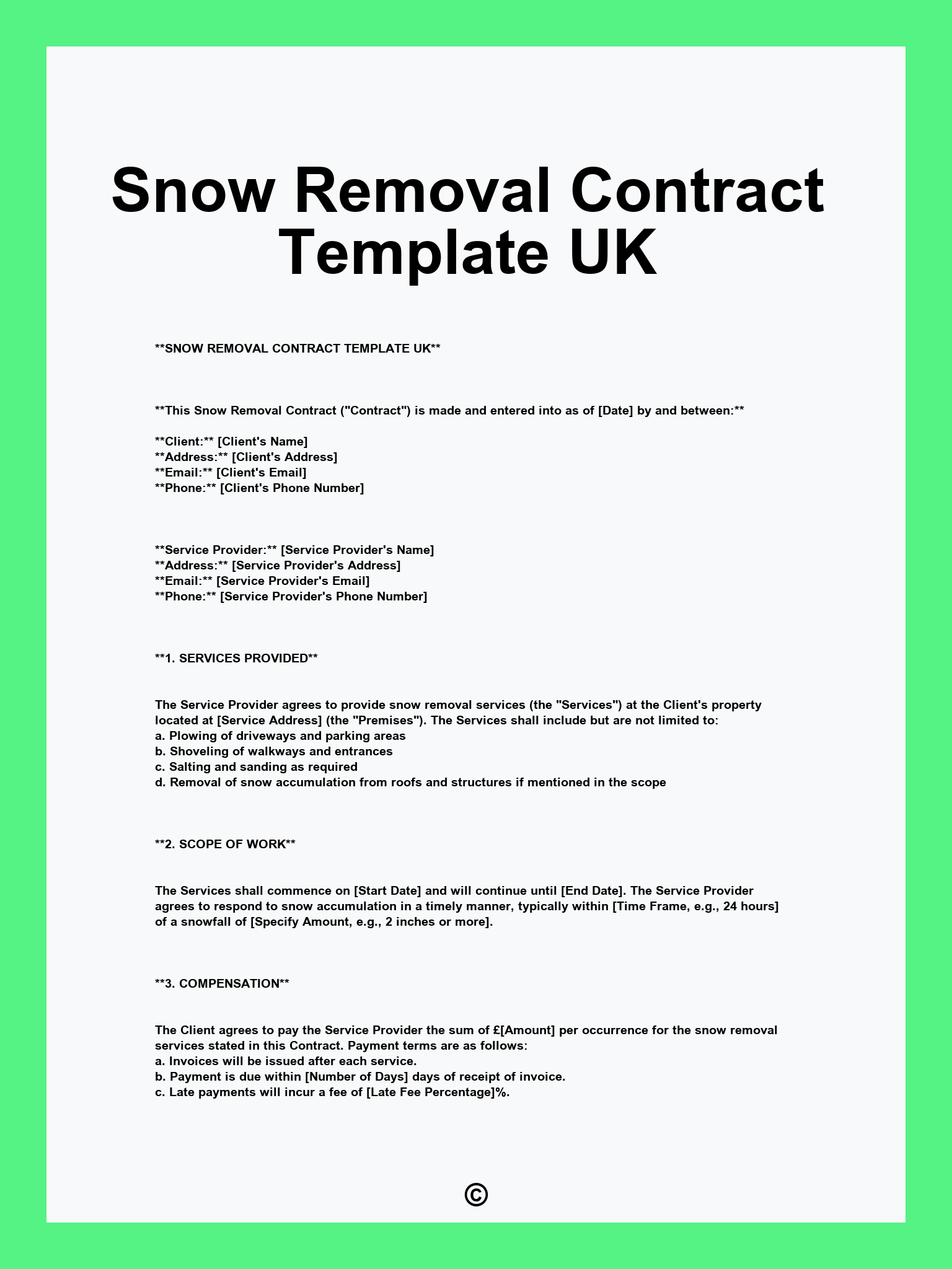 Snow Removal Contract Template UK