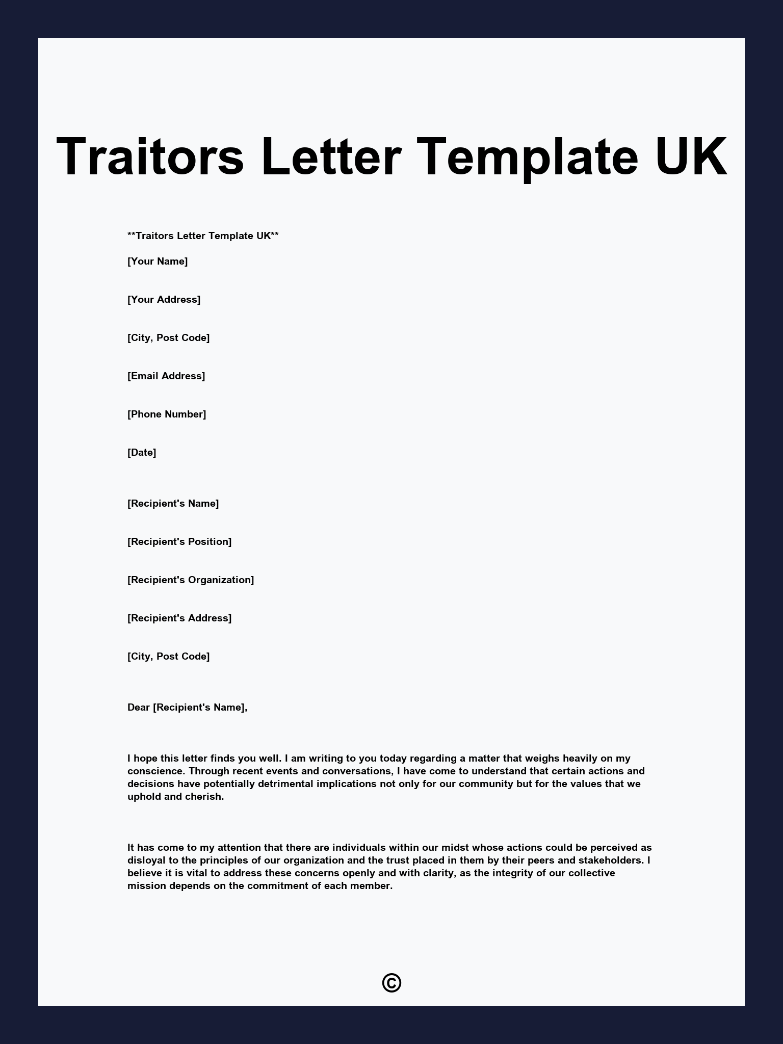 Traitors Letter Template UK